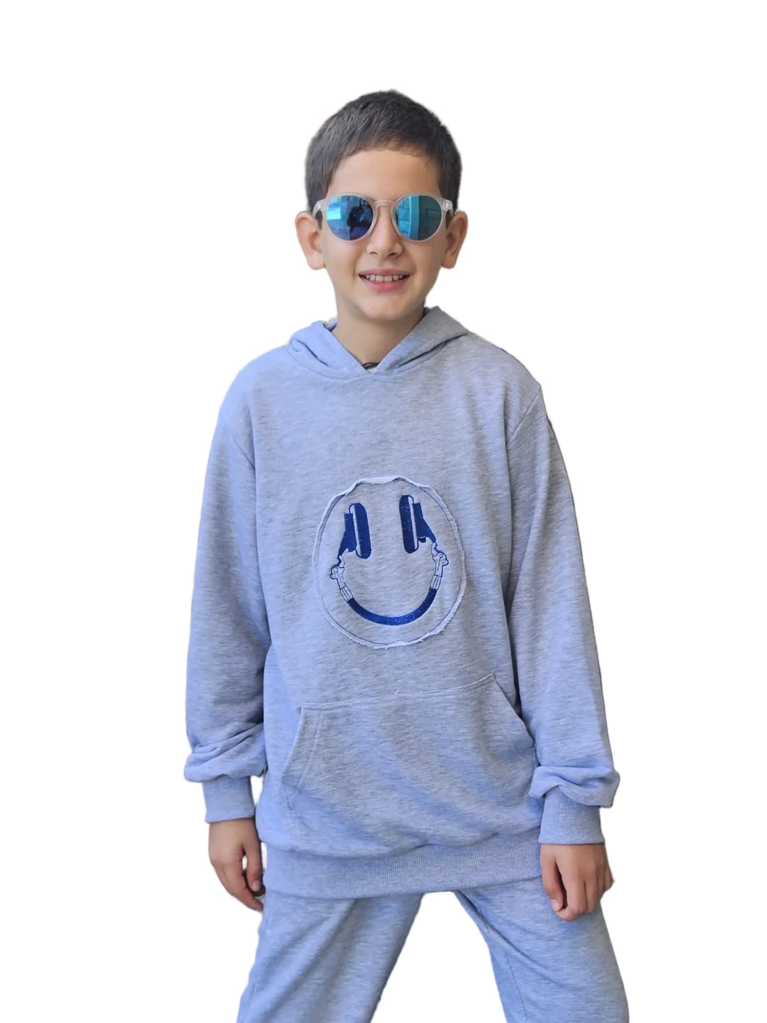 Smiley Embroidered Sweatshirt with Hoodie