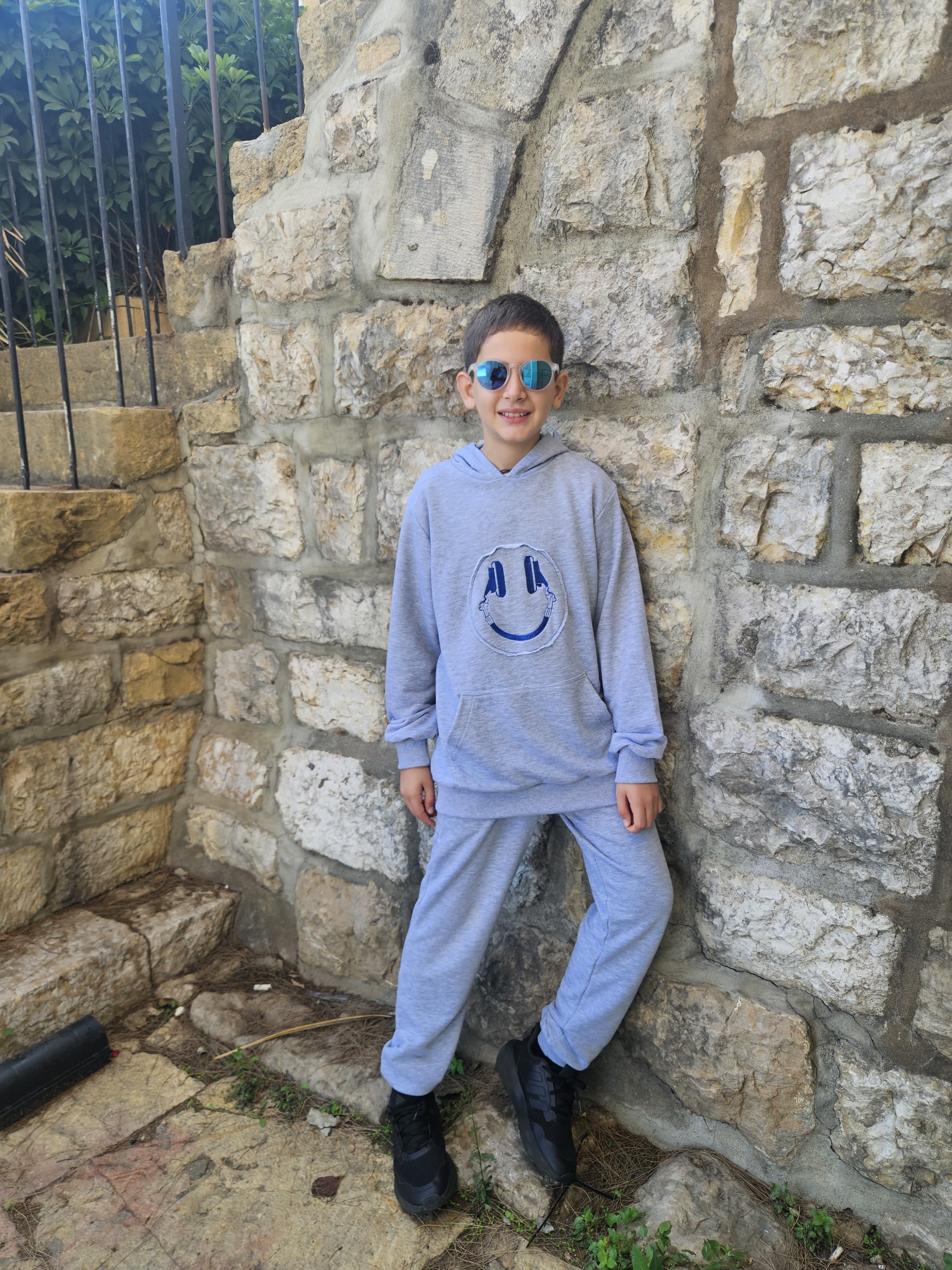 Smiley Embroidered Sweatshirt with Hoodie