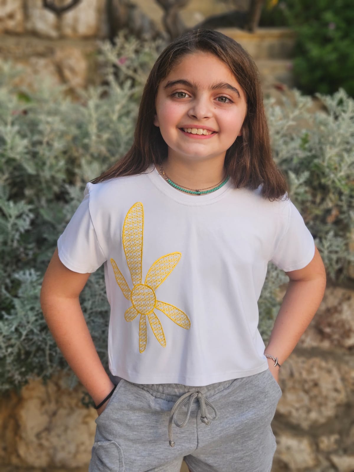 Sunflower Embroidered Top - Girls
