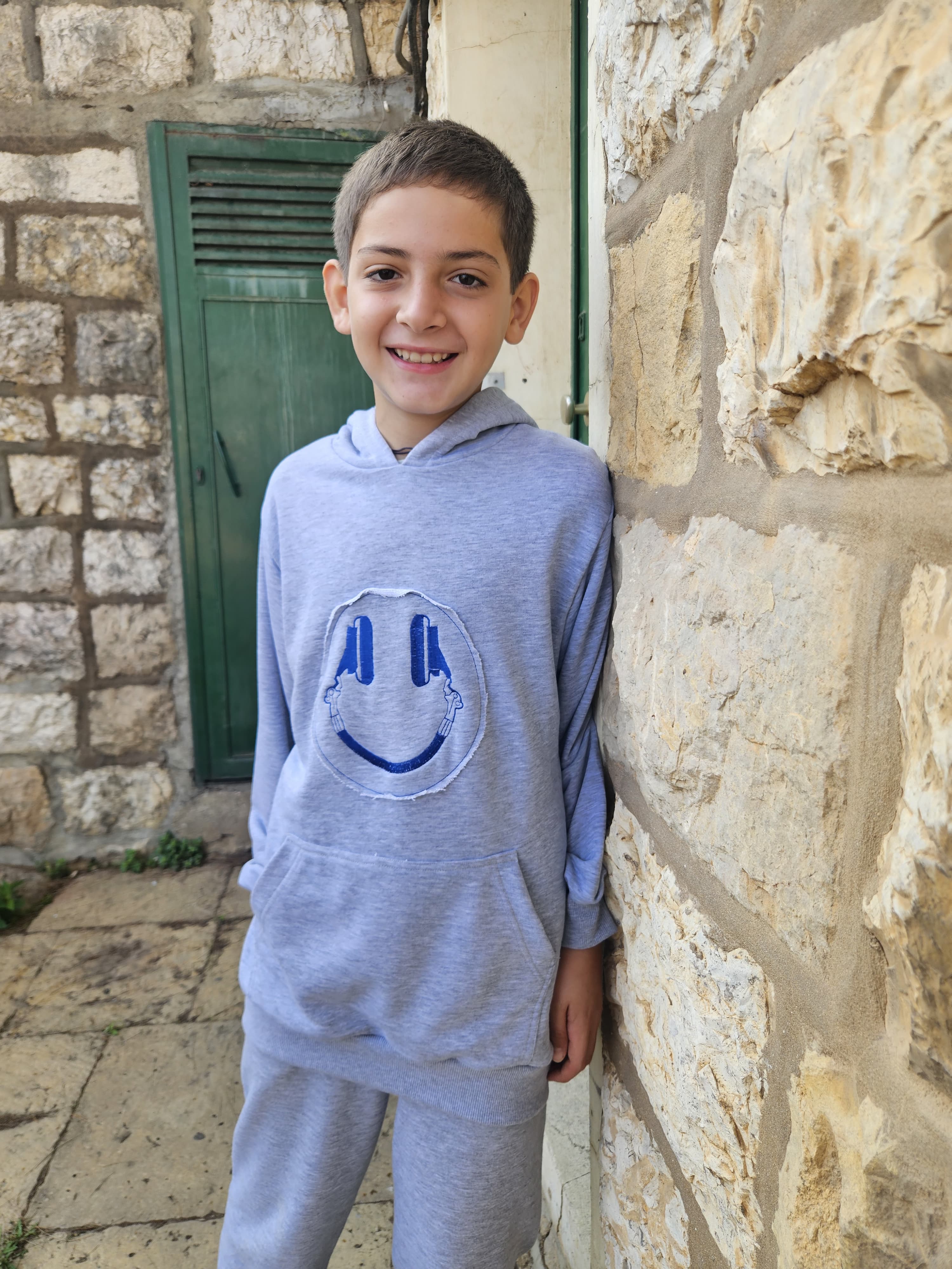 Smiley Embroidered Sweatshirt with Hoodie