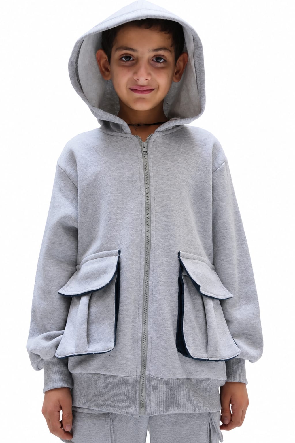 Hooded Denim Jacket For Boys - Grey