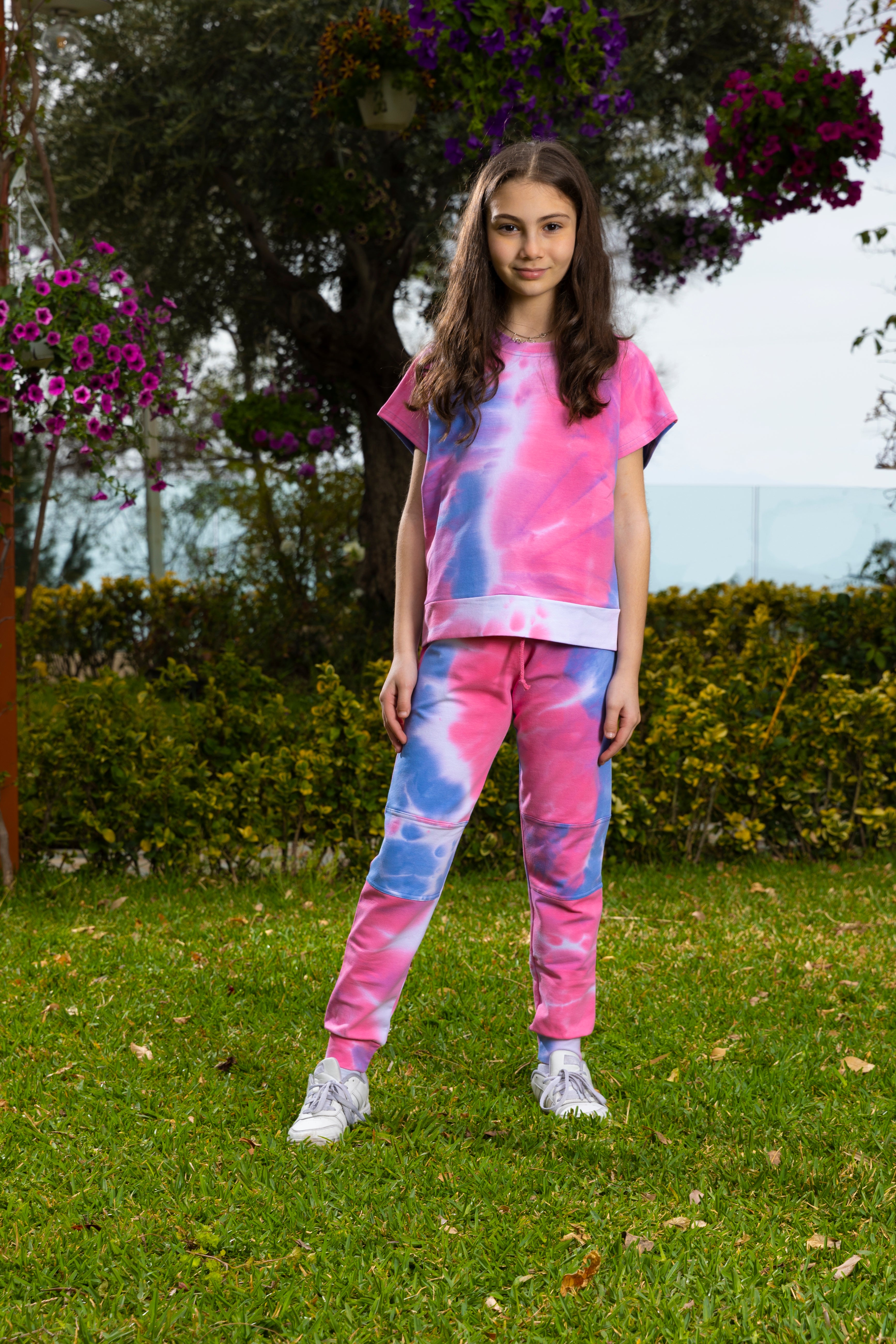 Tie Dye Sweatshirt Pant For Girls - Pink