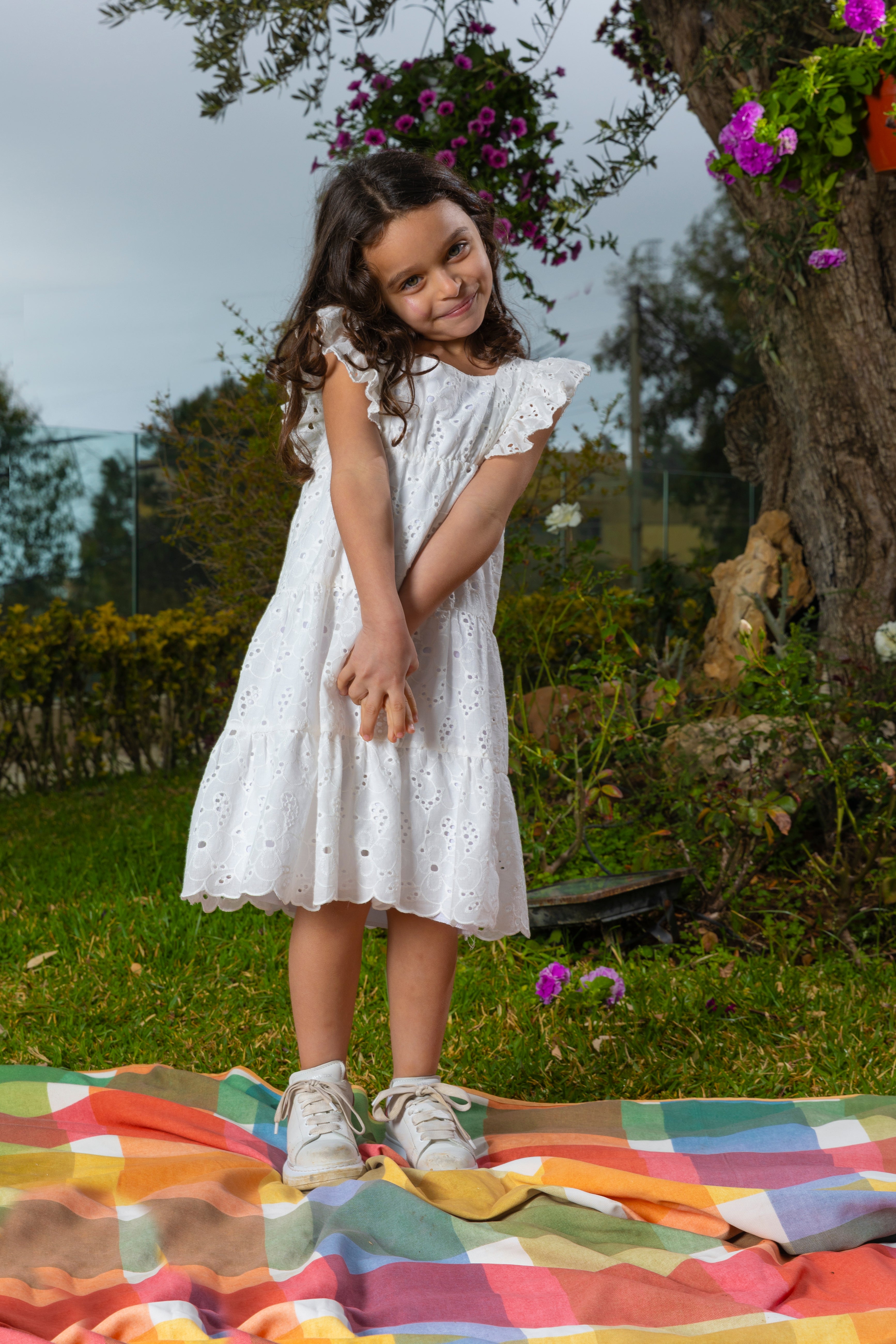 Broderie Anglaise Dress For Girls - White