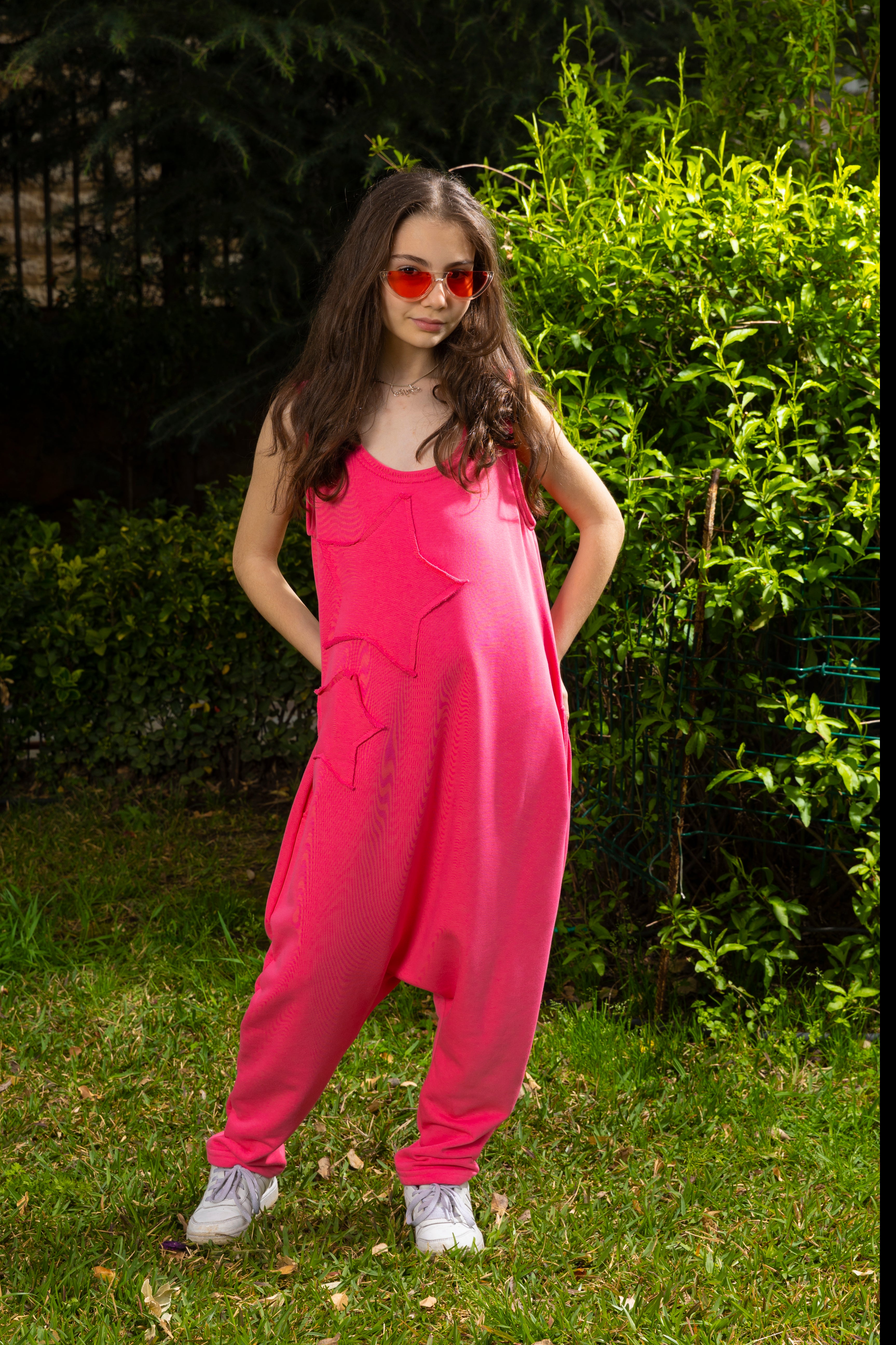 Star Jumpsuit For Girls - Fuchsia