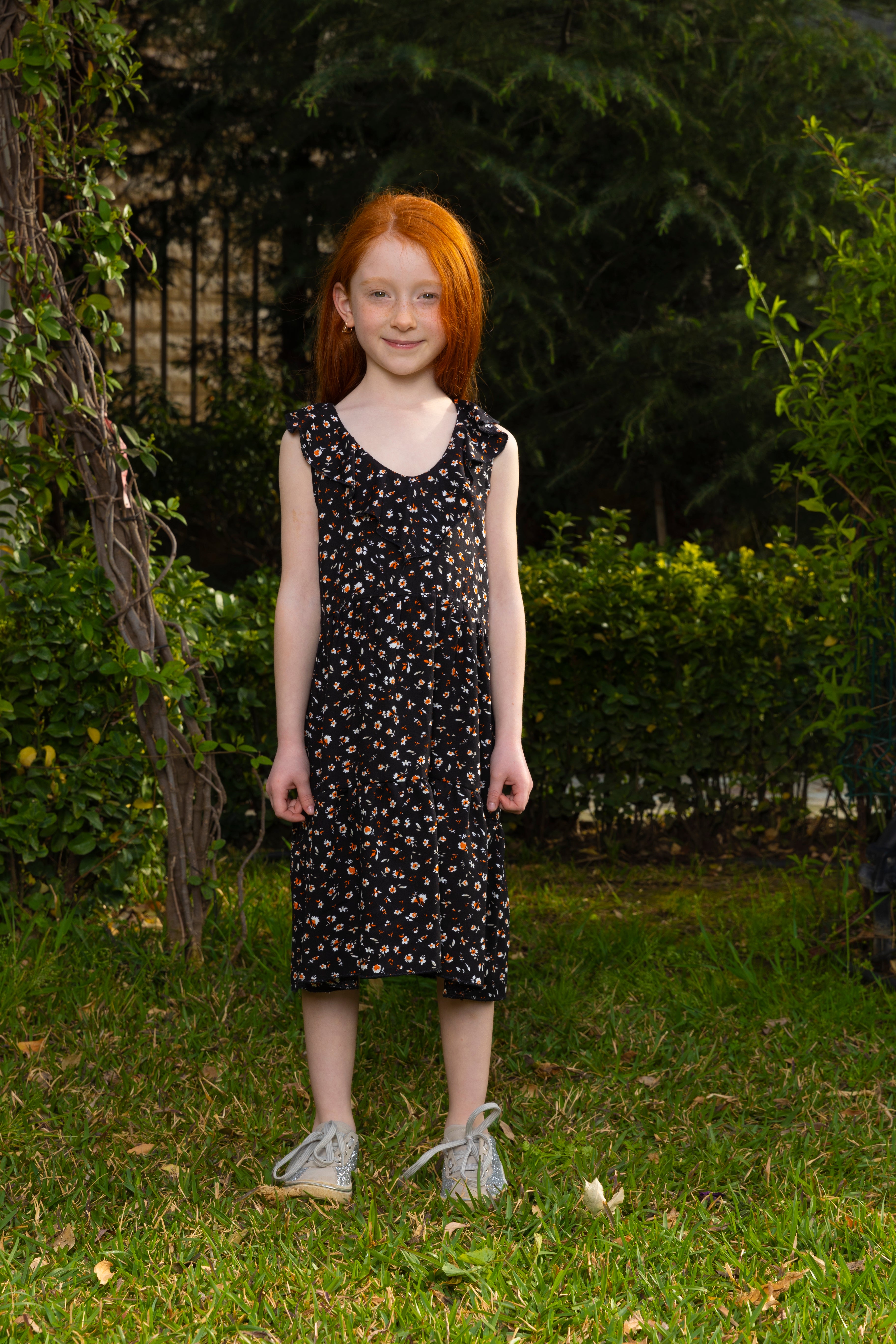 Floral Ruffled Dress For Girls - Black