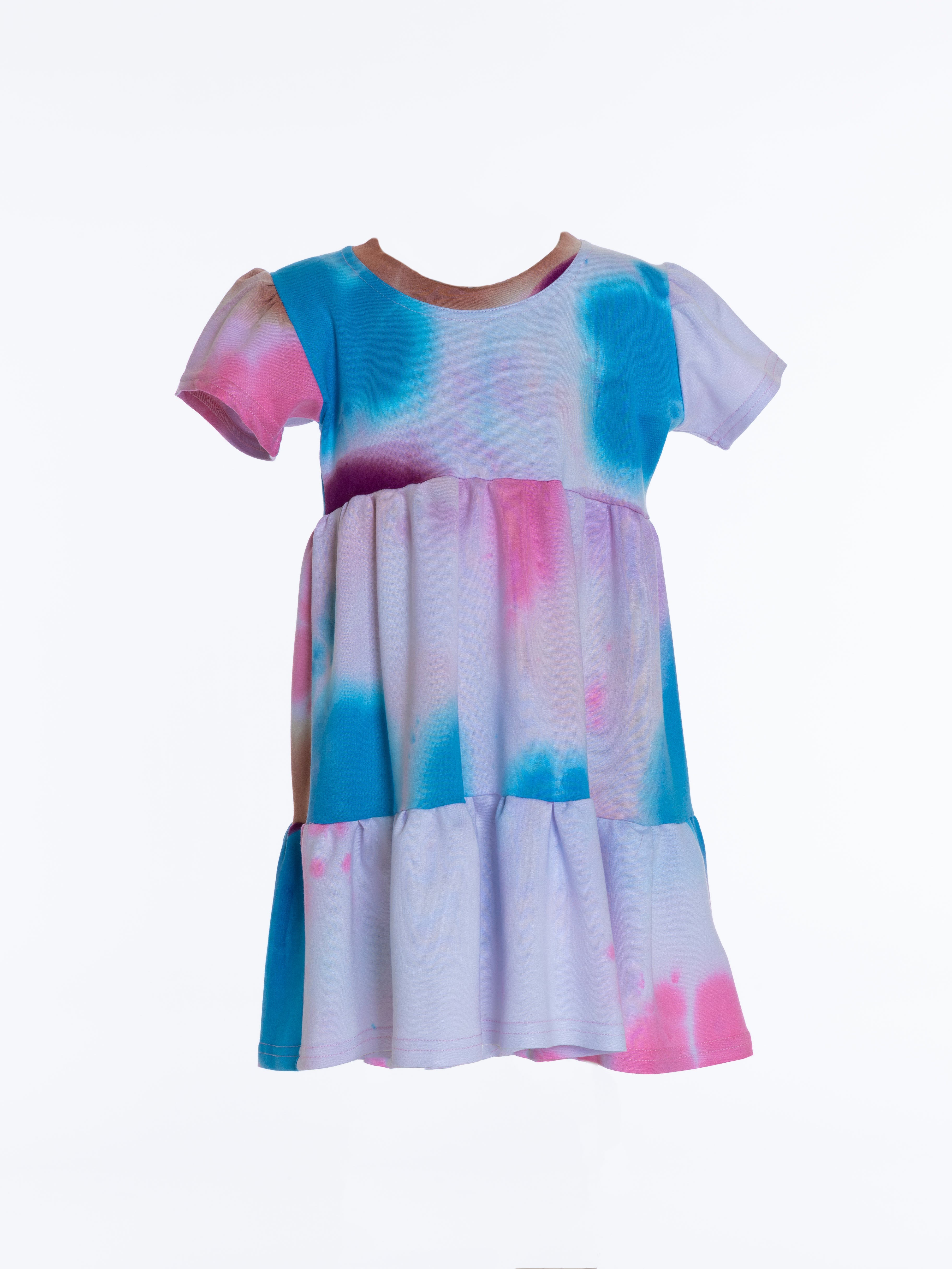 Tie Dye Dress With Pleated Sleeves For Girls - Pink