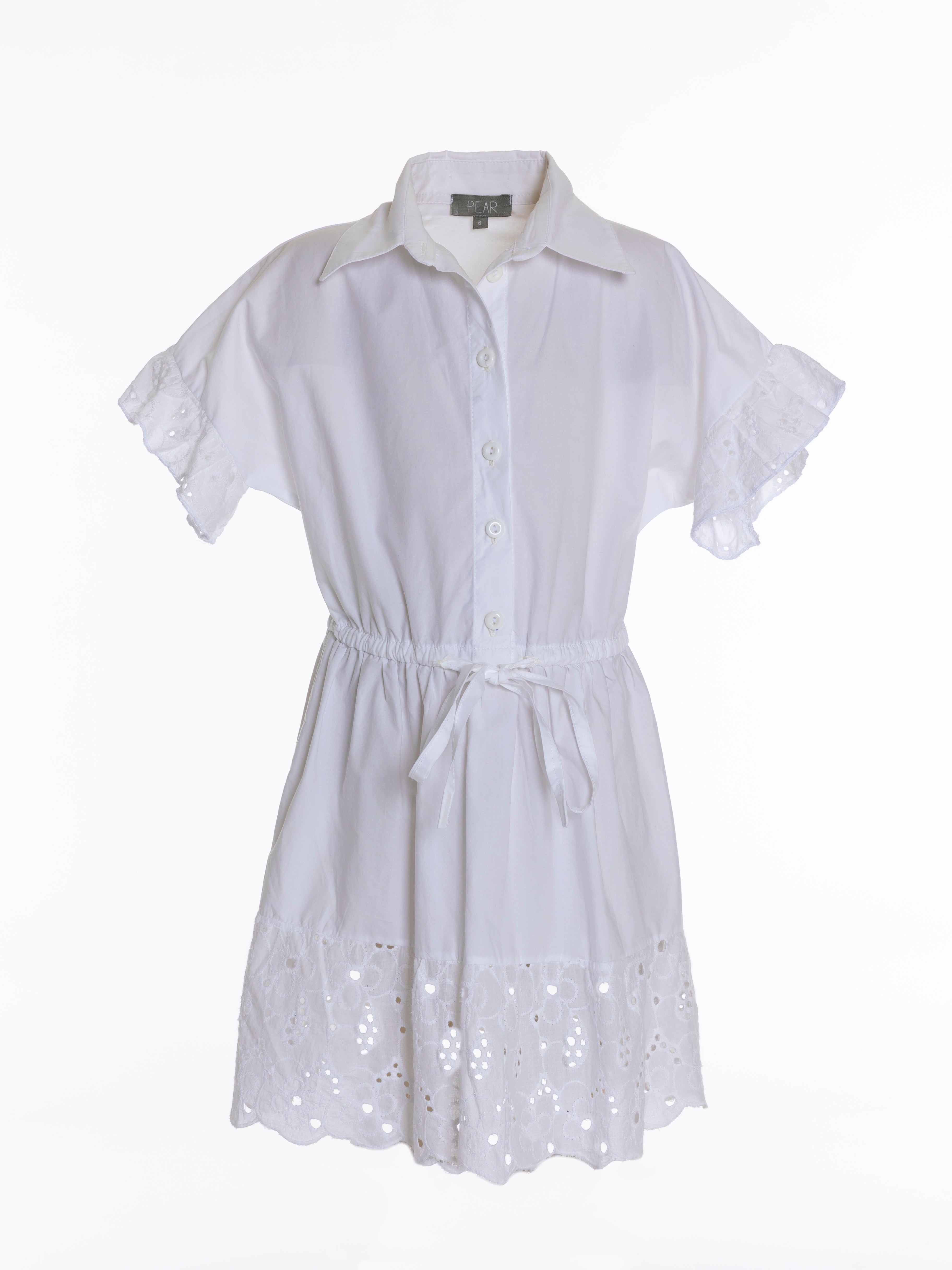 Popeline Shirt Dress With Borderie Anglaise Sleeves For Girls - White