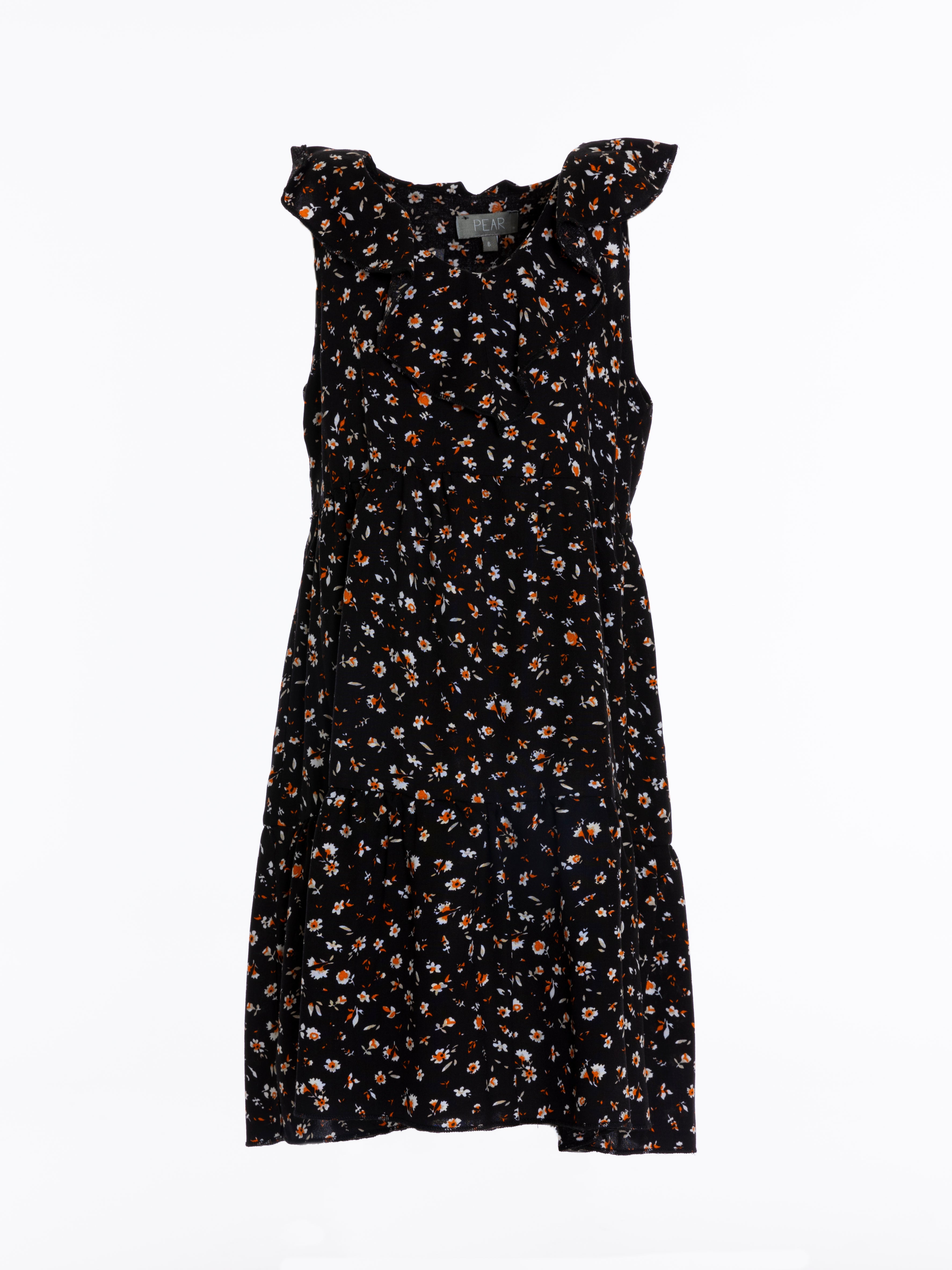 Floral Ruffled Dress For Girls - Black