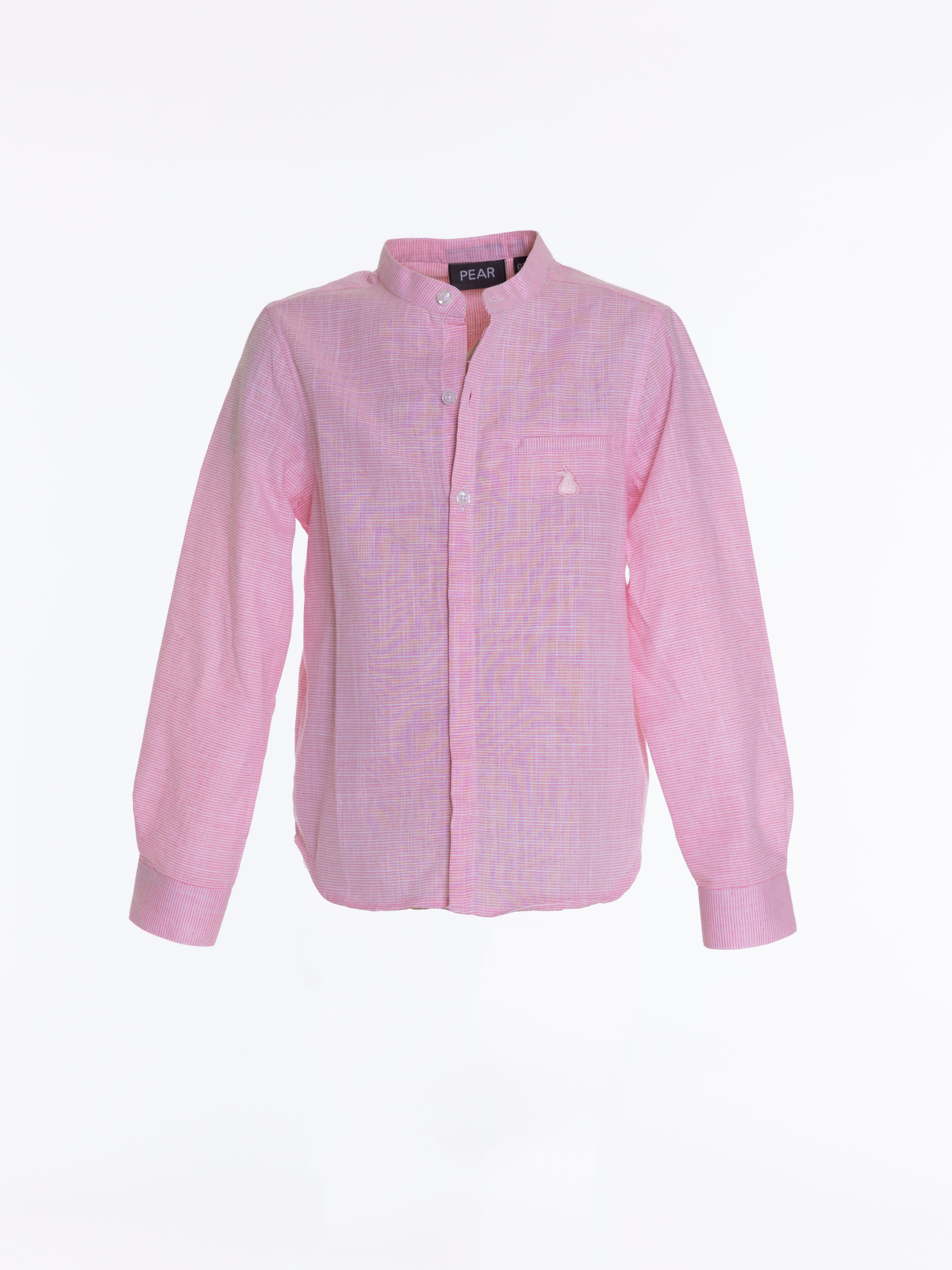 Col Mao Linen Shirt For Boys - Pink Striped