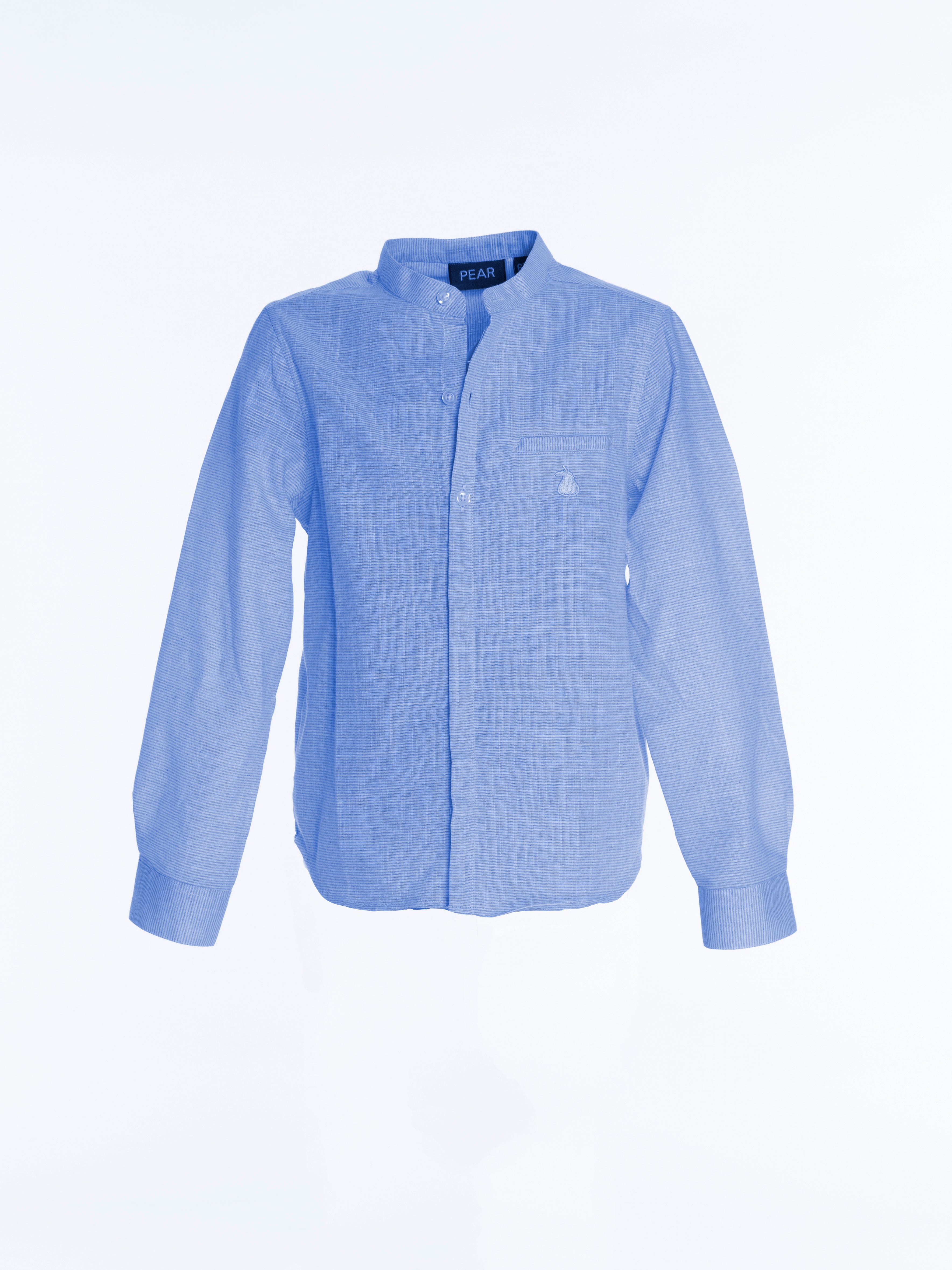 Col Mao Linen Shirt For Boys - Blue Striped