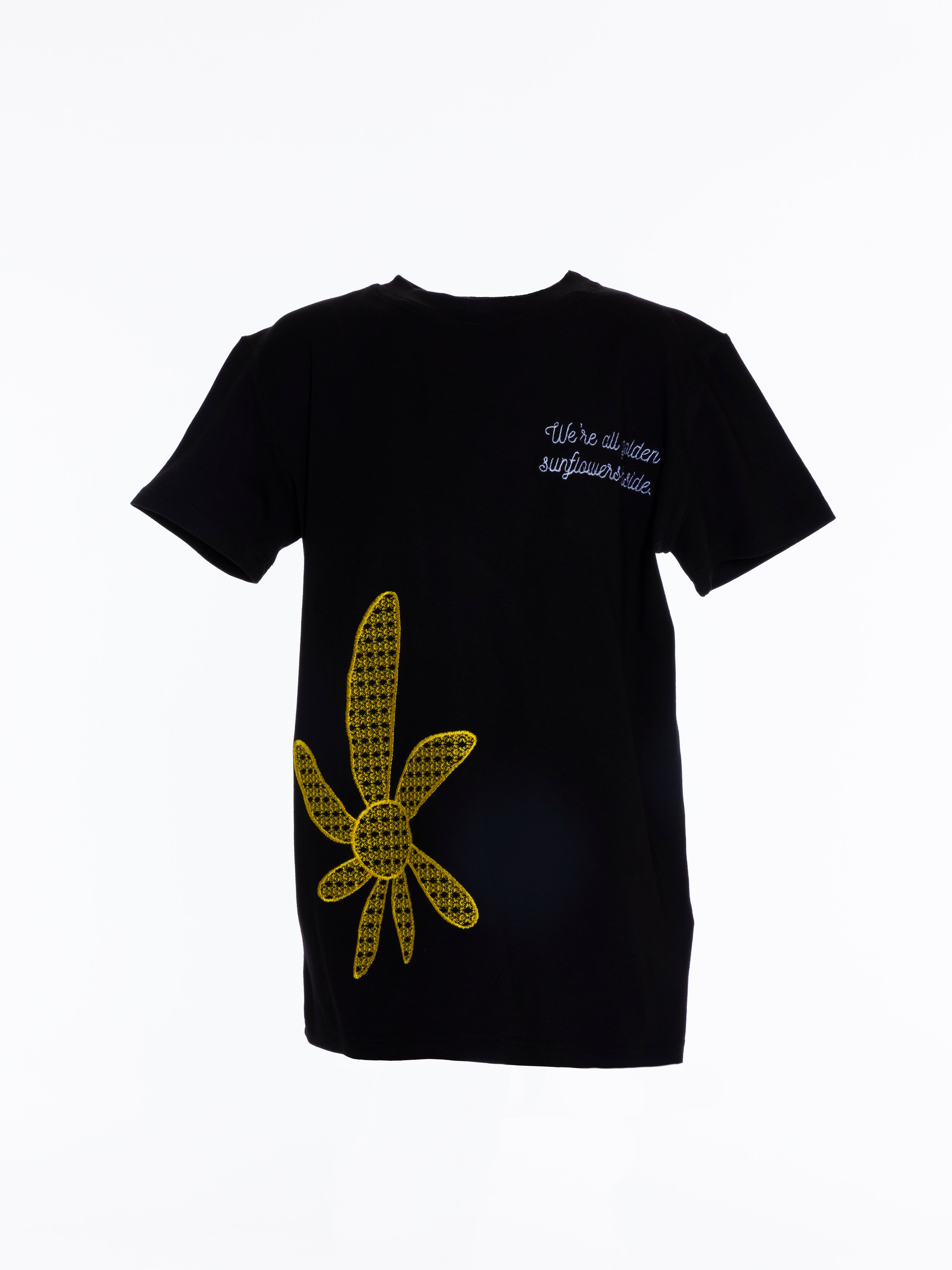 Sunflower Embroidred T-Shirt For Women - Black