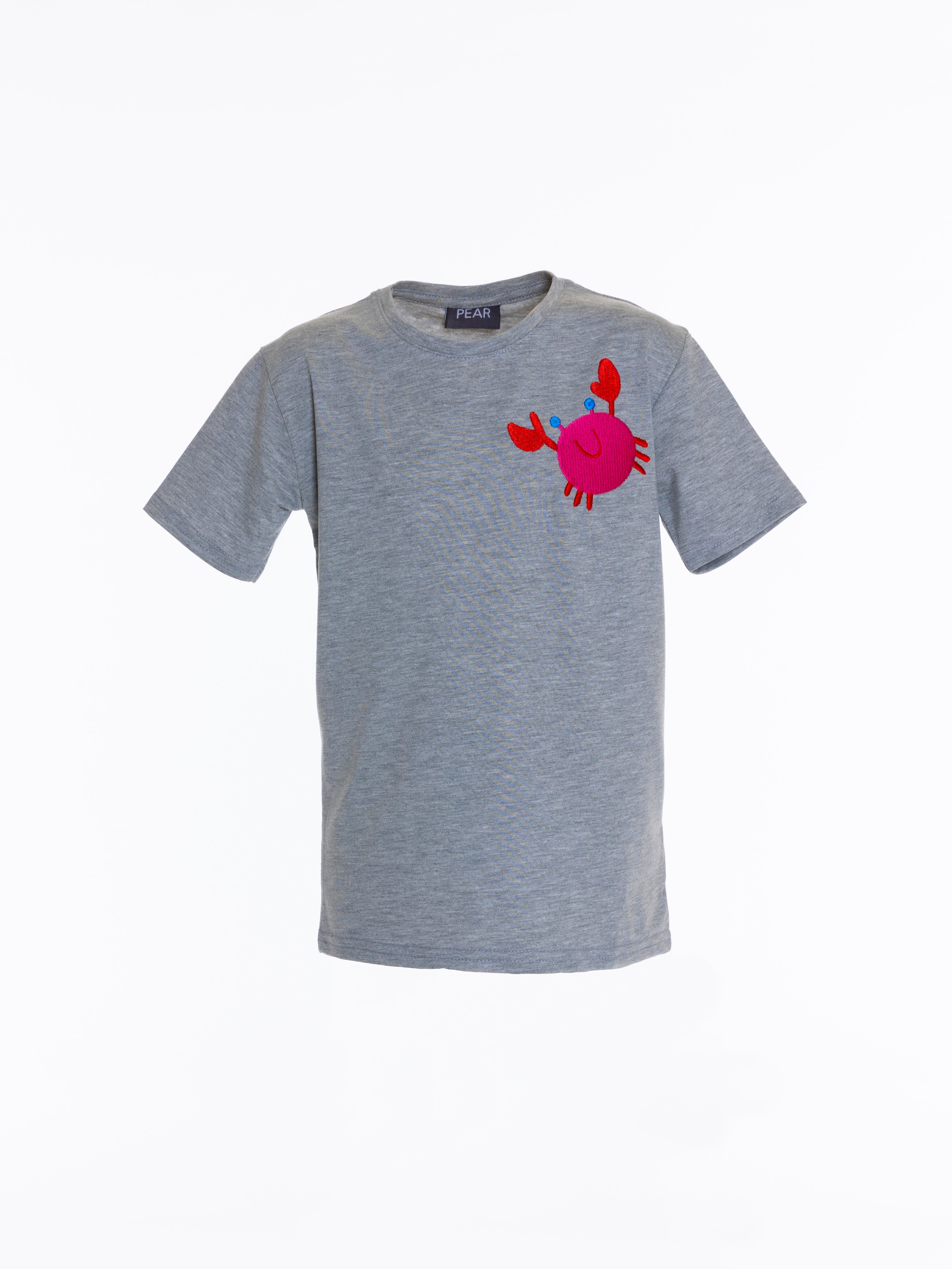 Crab Embroidered Unisex T-Shirt - Grey