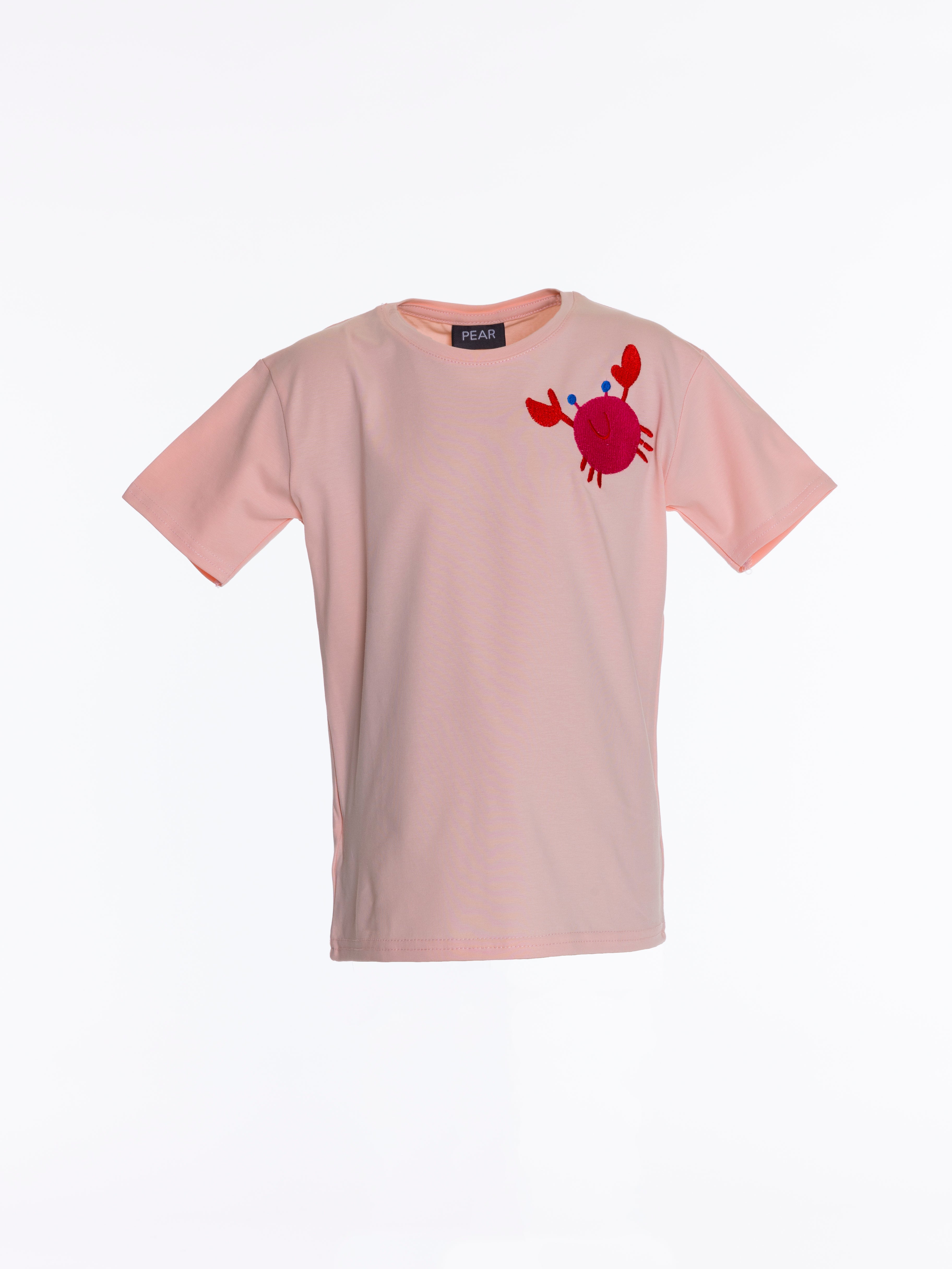 Crab Embroidered Unisex T-Shirt - Pink