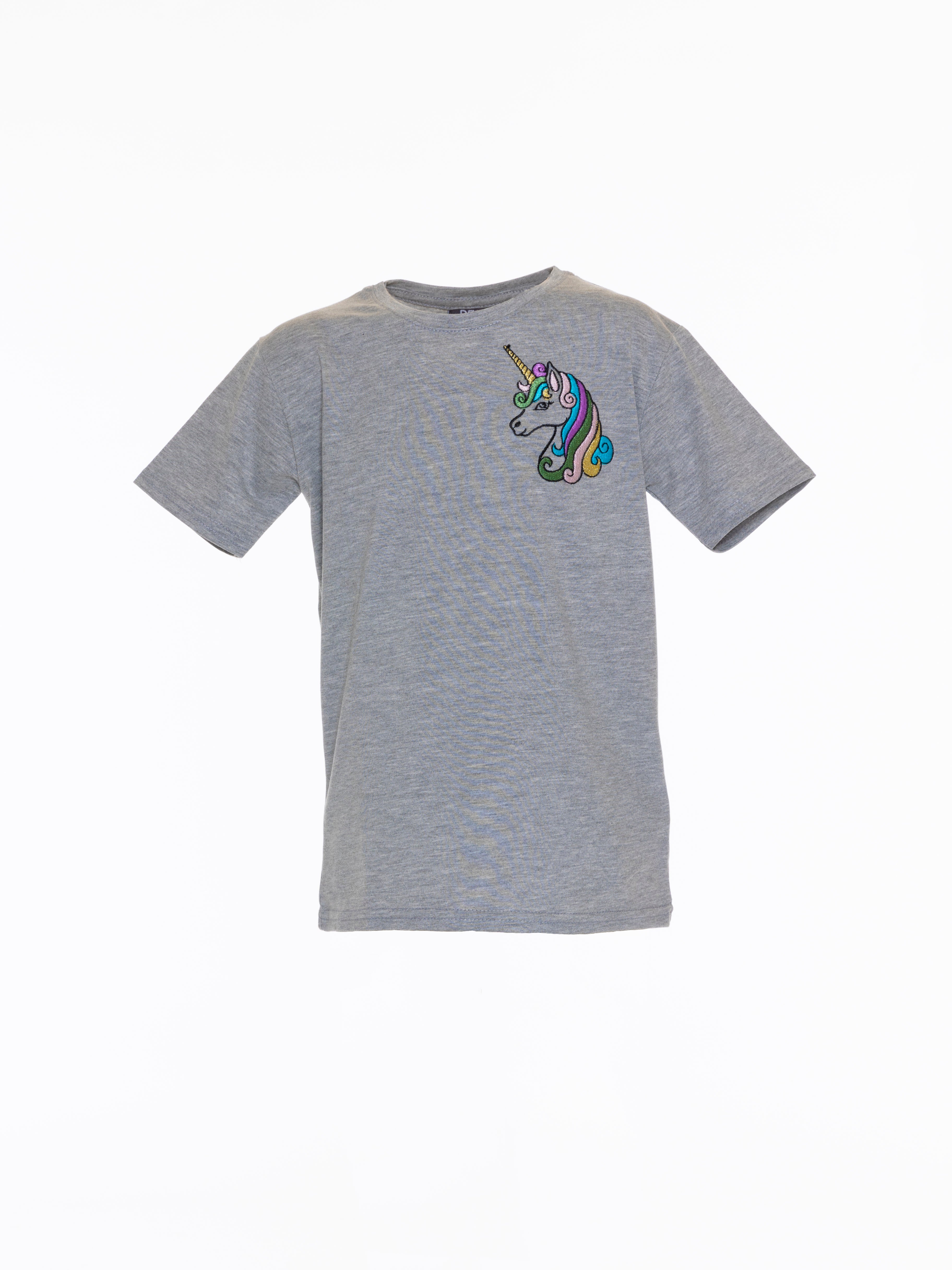 Unicorn Embroidered For Girls T-Shirt - Grey