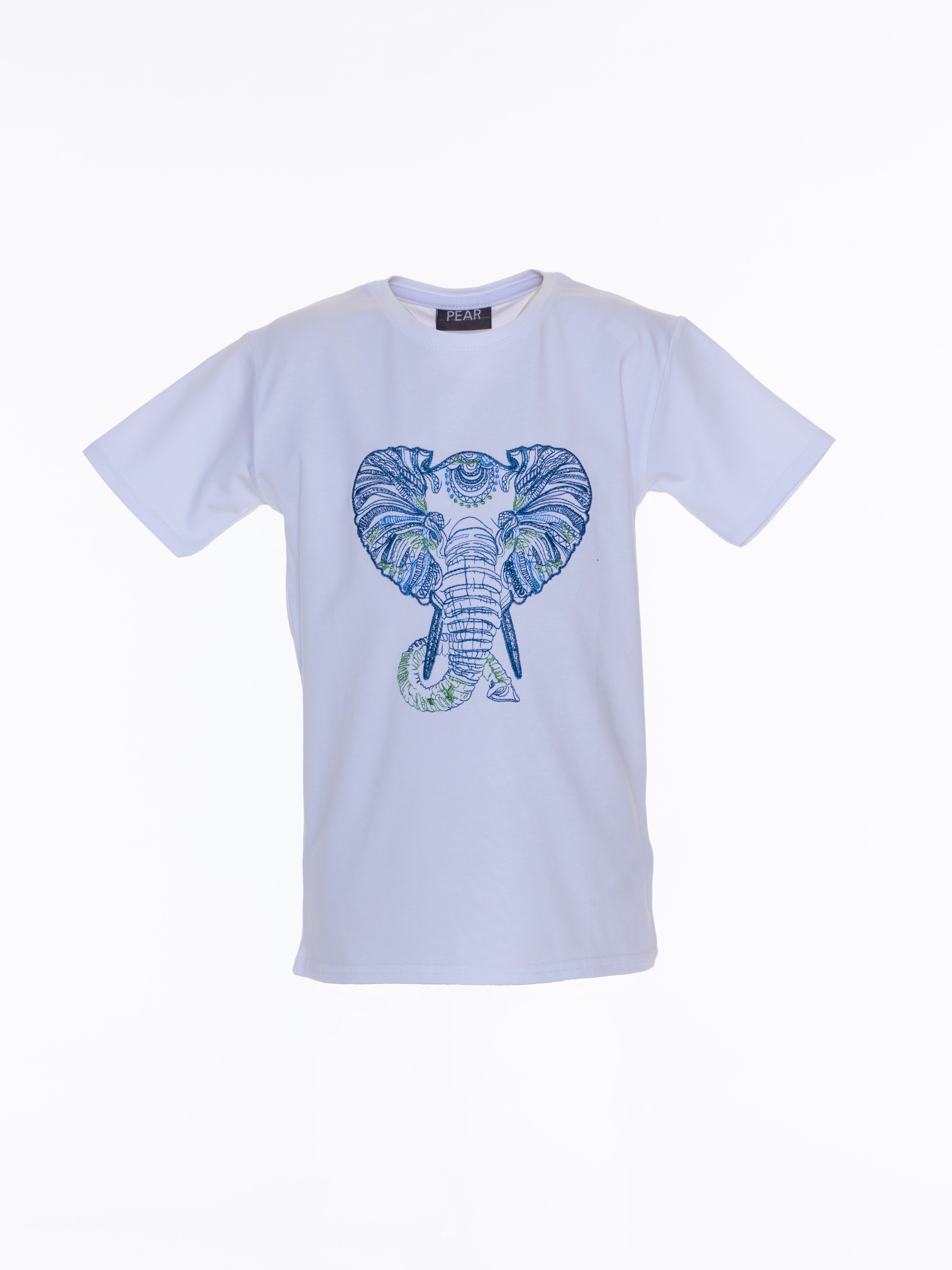 Elephant Embroidered Unisex T-Shirt - White