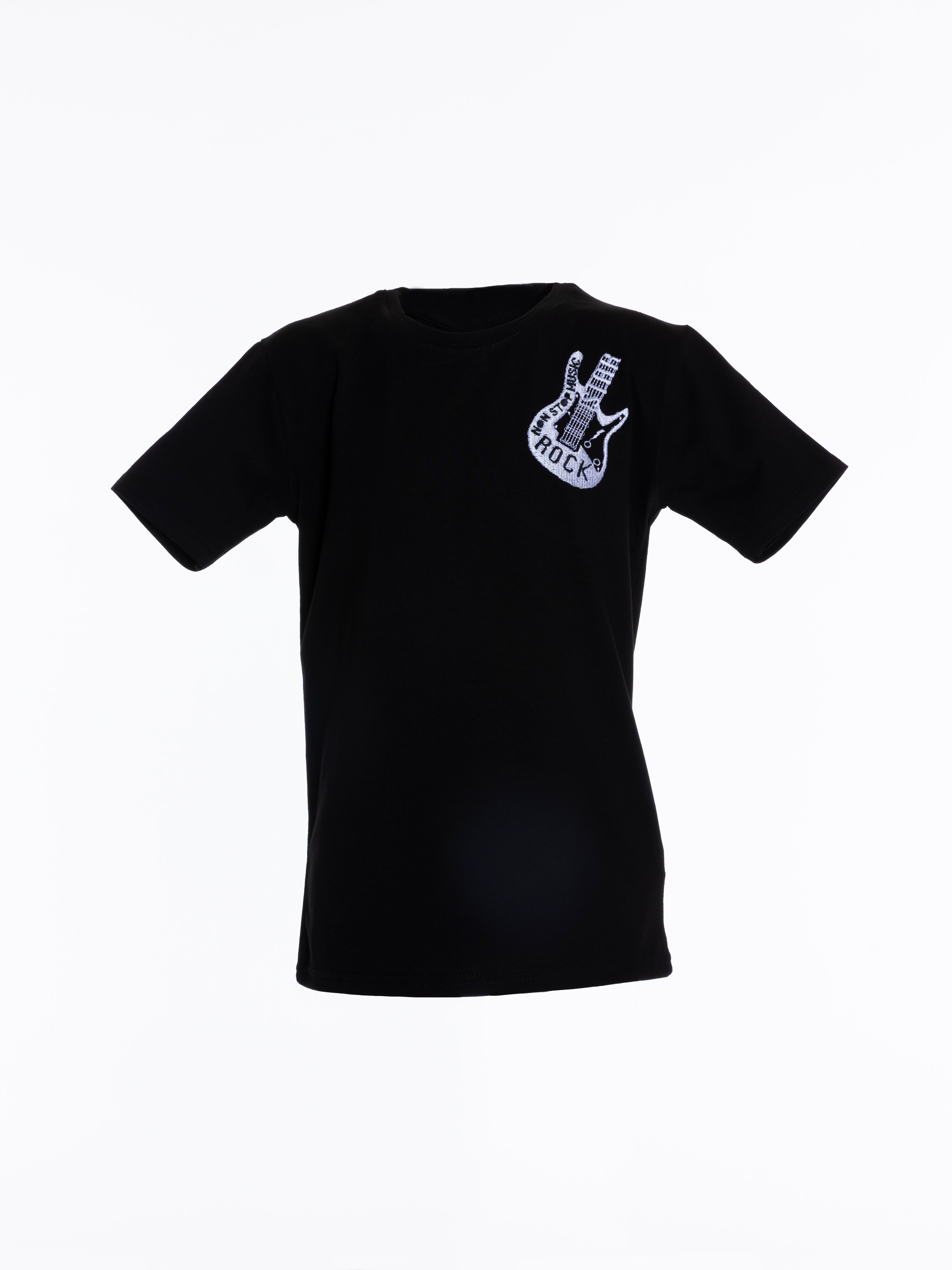 Rocket Embroidered For Boys Round Neck T-Shirt With Short Sleeves - Black