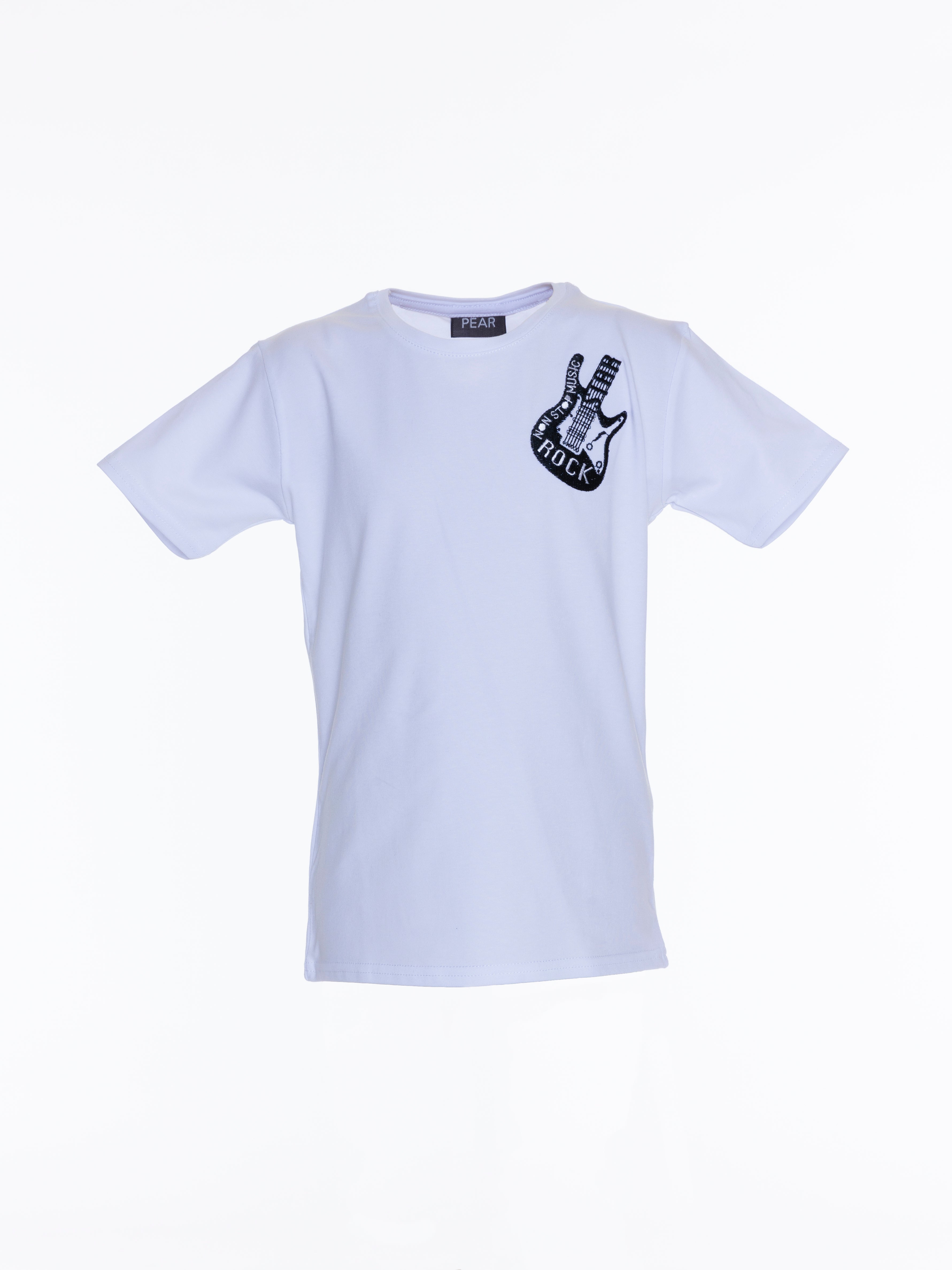 Guitar Embroidered For Boys T-Shirt - White