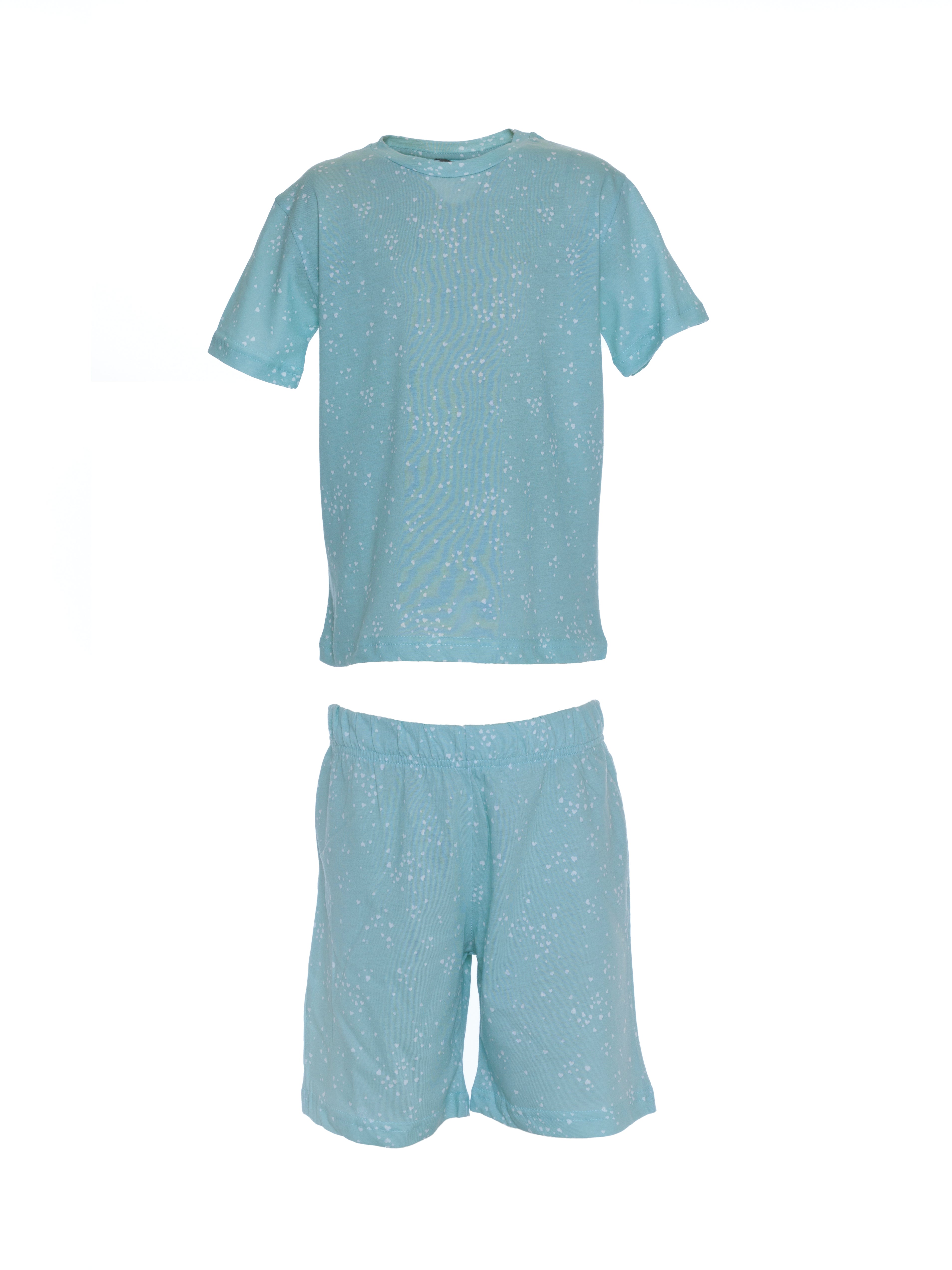 Mini Heart Design Pyjama Set For Girls - Aqua