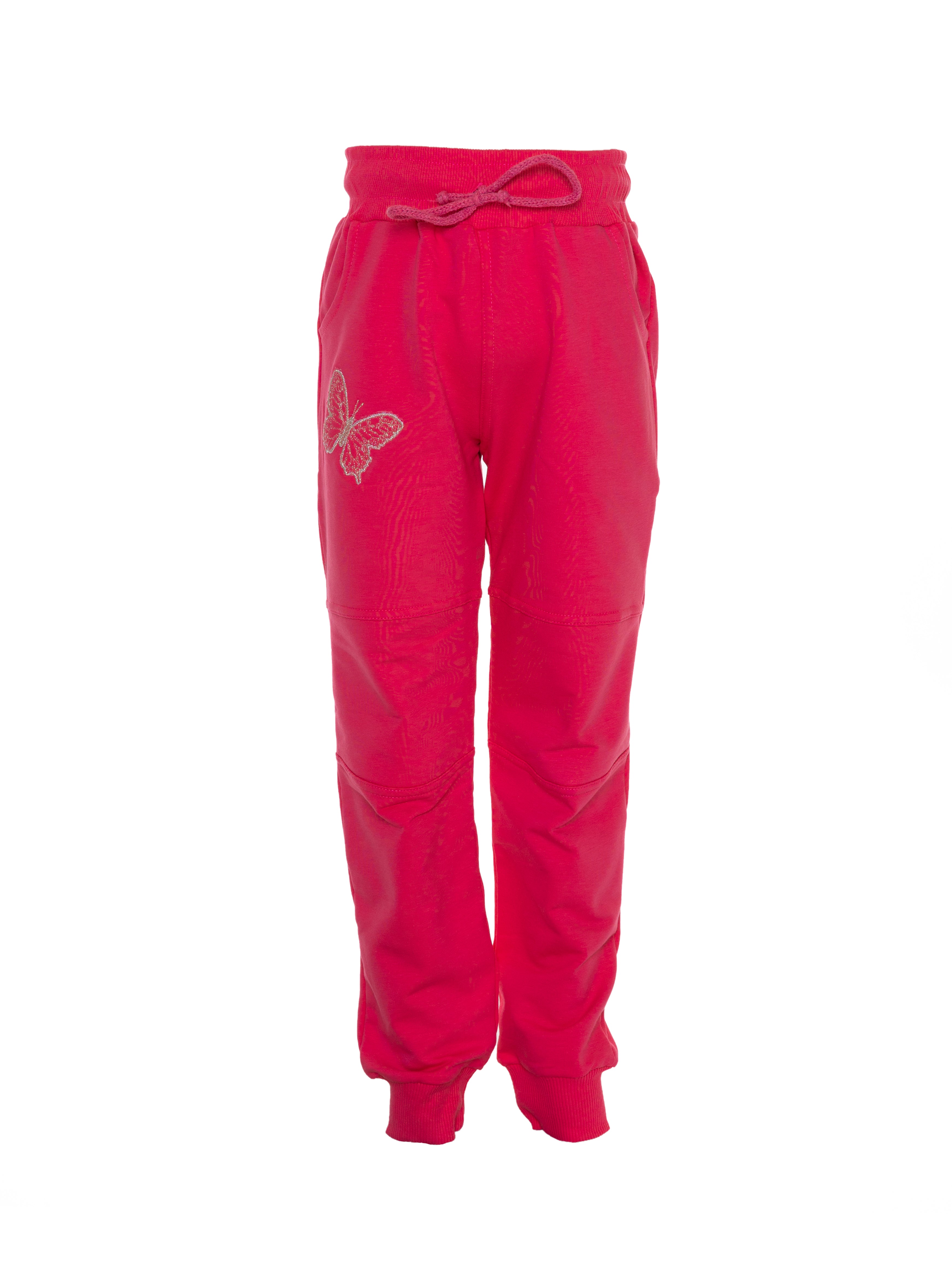 Butterfly Embroidered Sweat Pant For Girls - Fuchsia