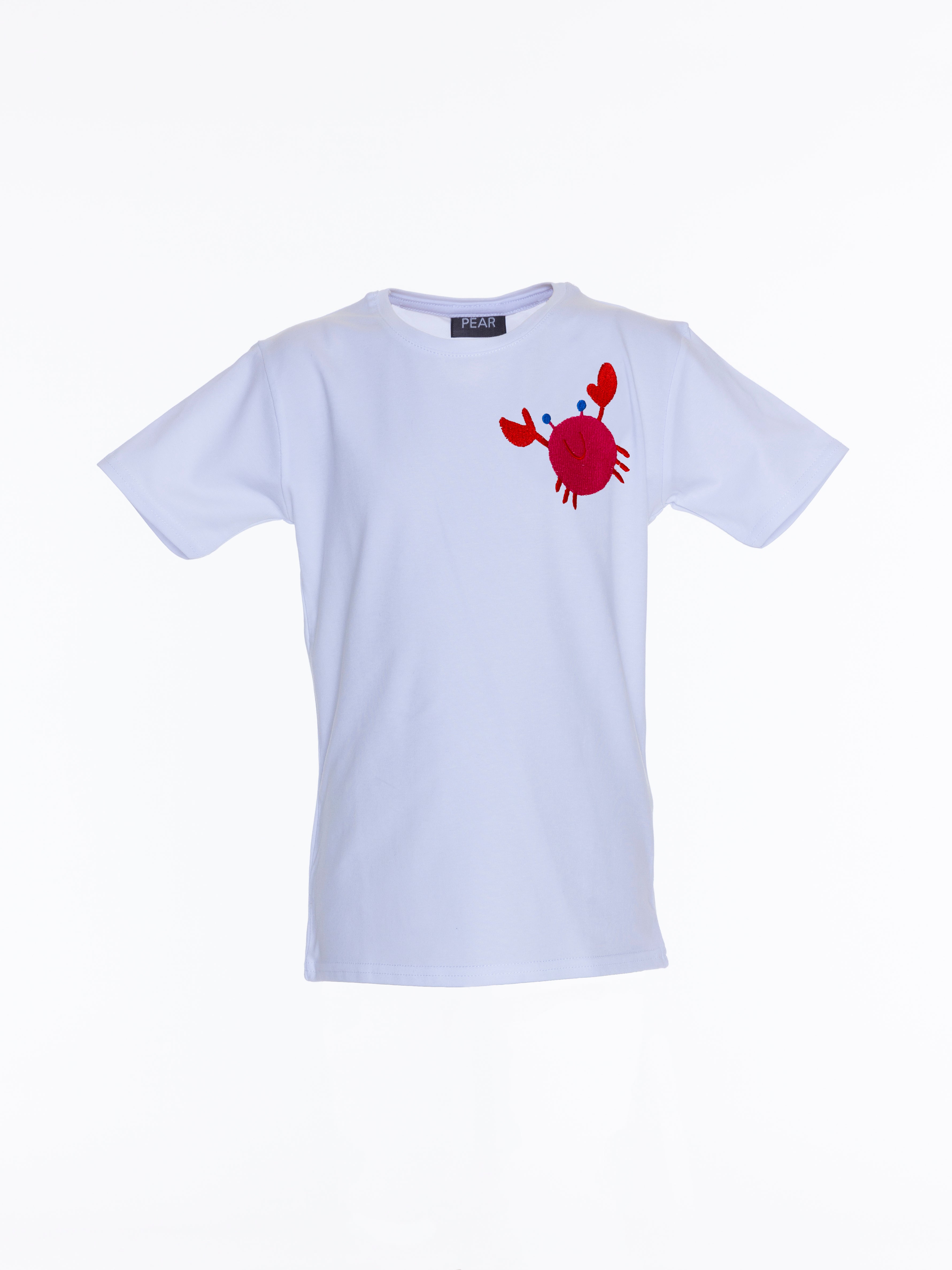 Crab Embroidered Unisex T-Shirt - White