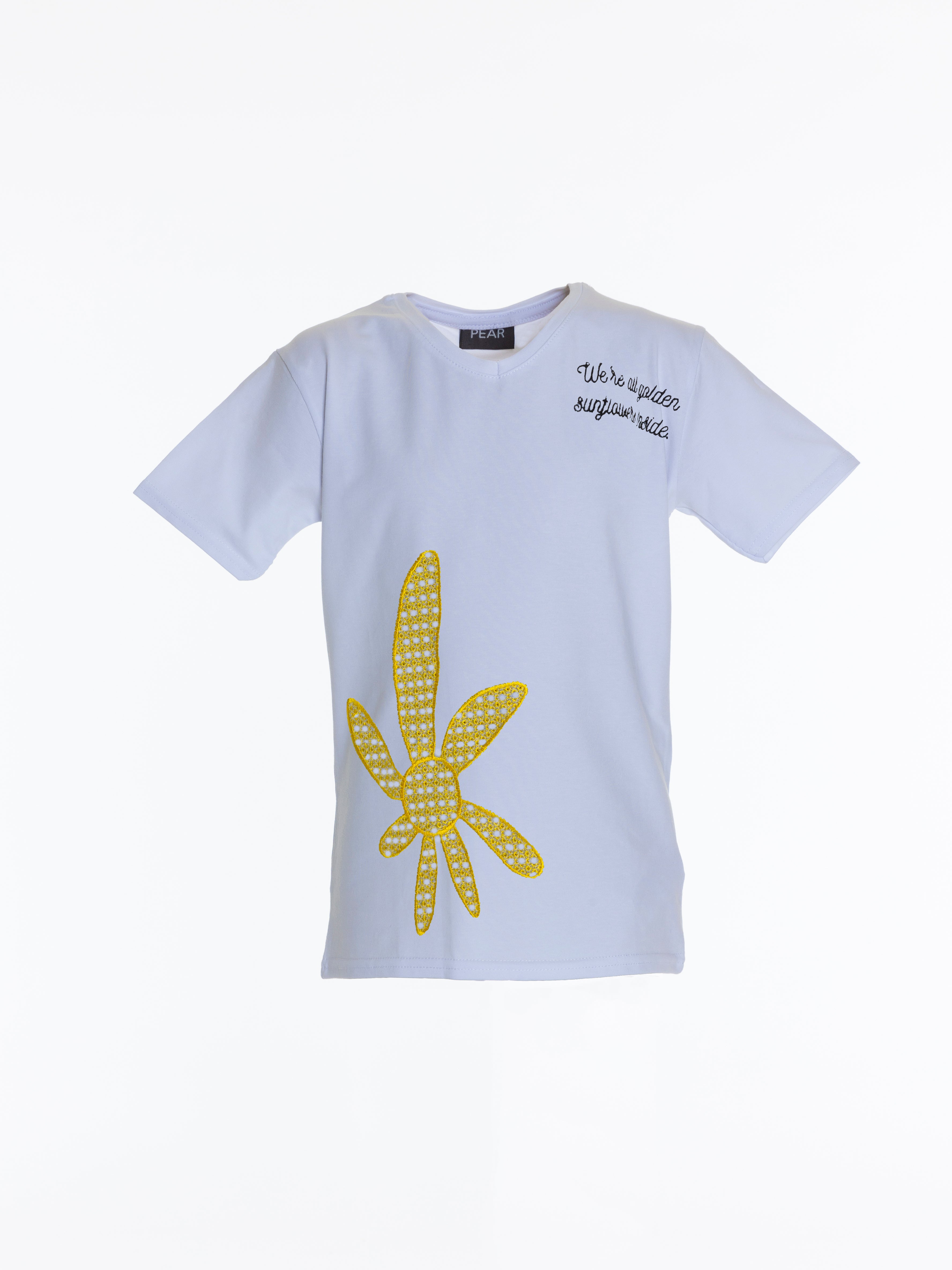 Sunflower Embroidred For Girls T-Shirt - White