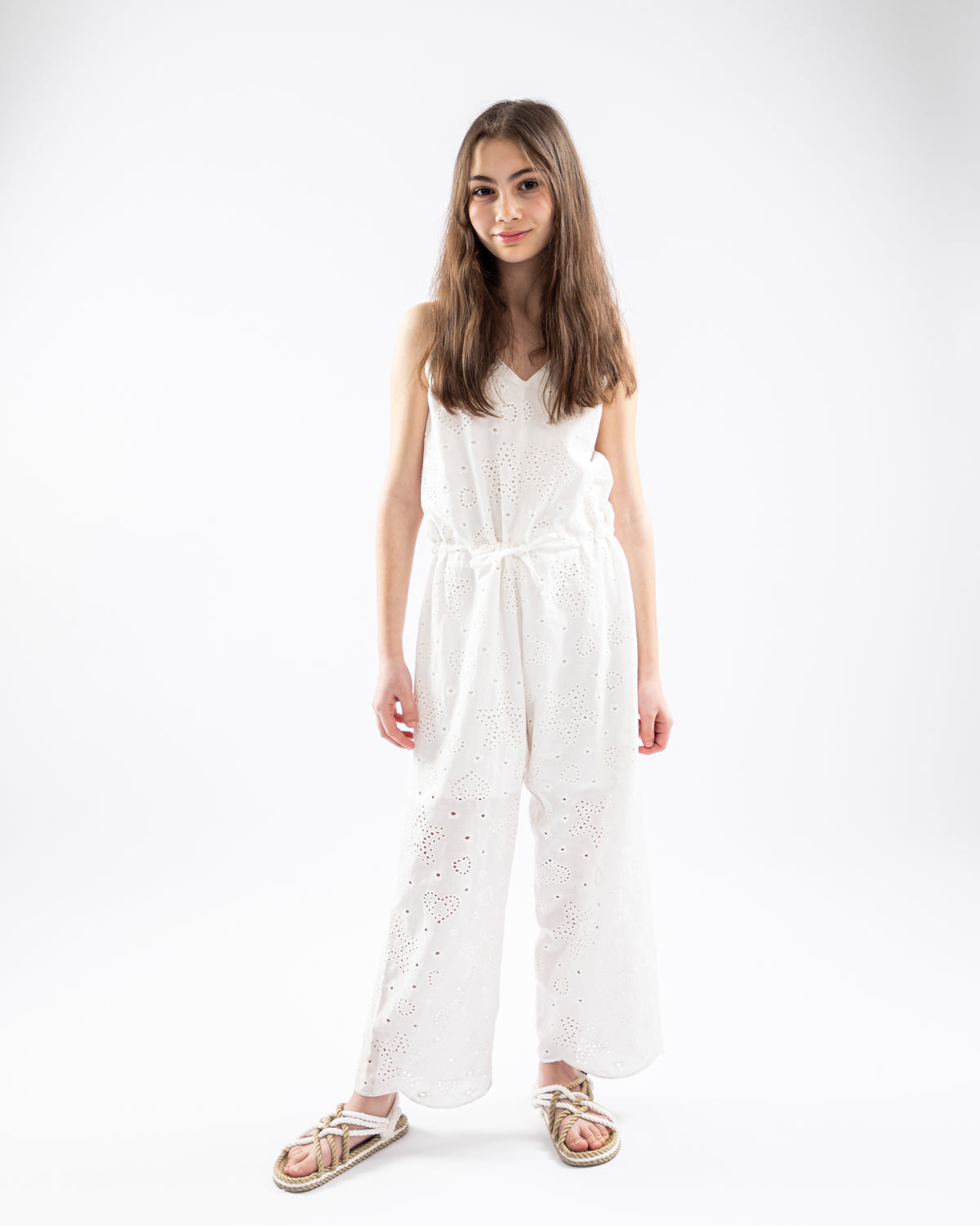 Broderie Anglaise Jumpsuit For Girls - White