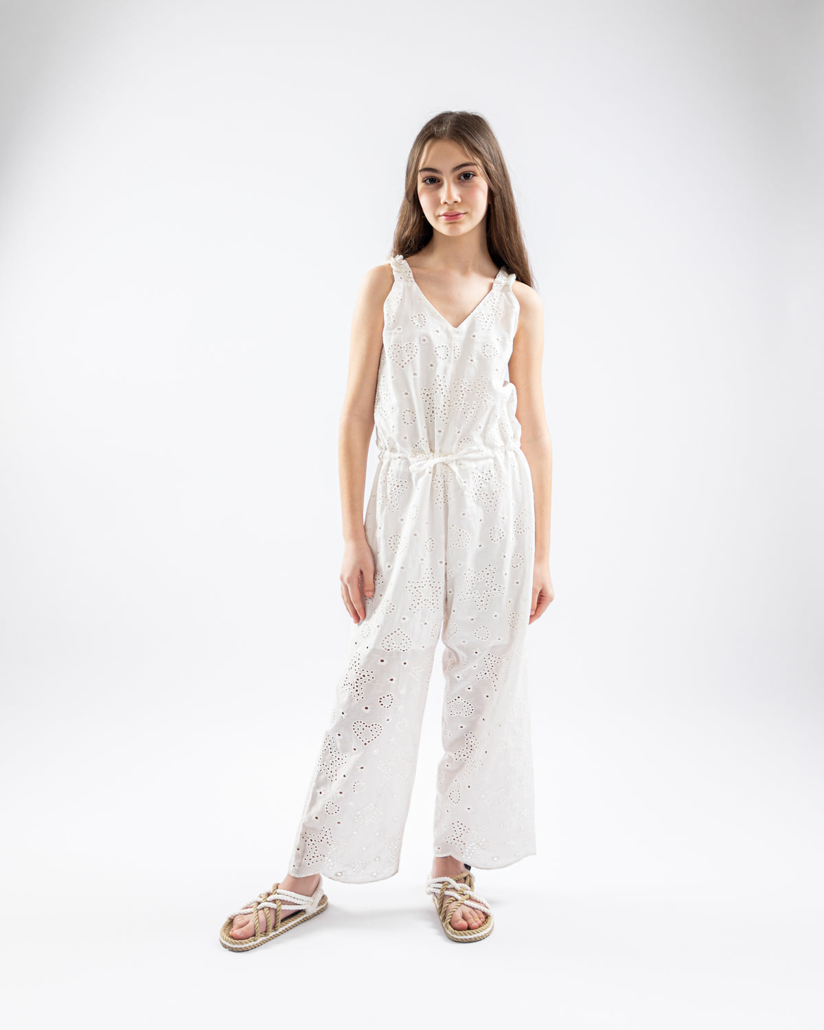 Broderie Anglaise Jumpsuit For Girls - White