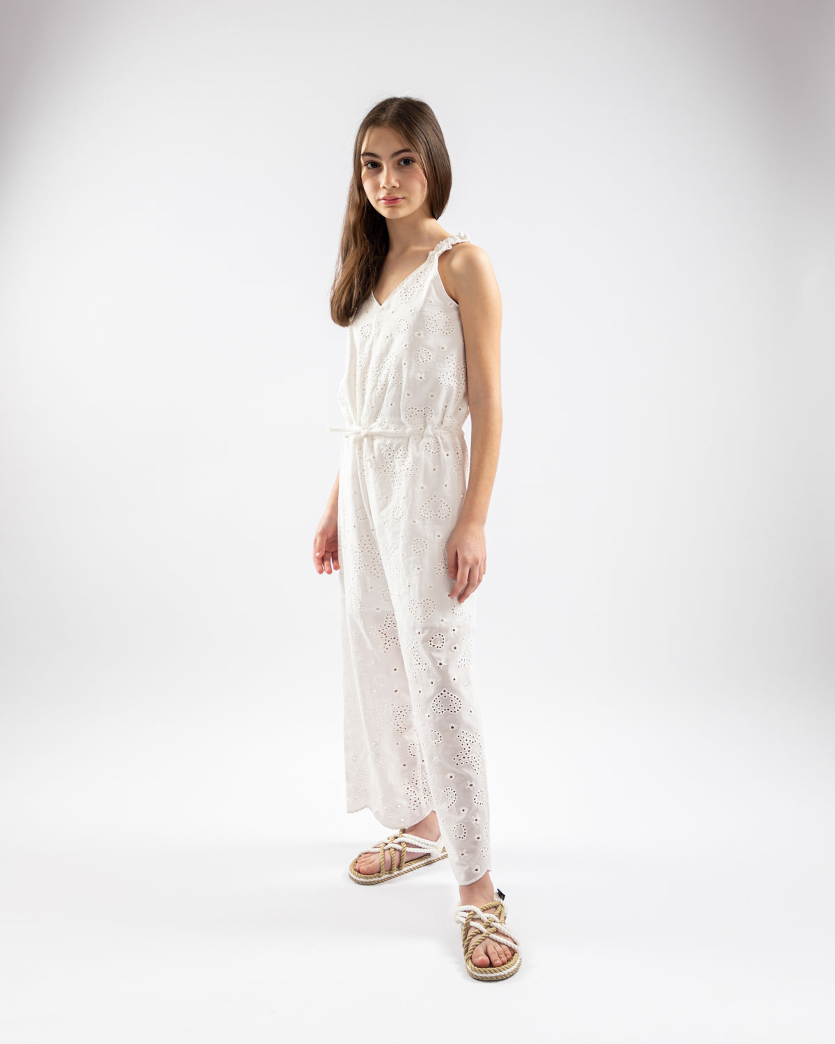 Broderie Anglaise Jumpsuit For Girls - White