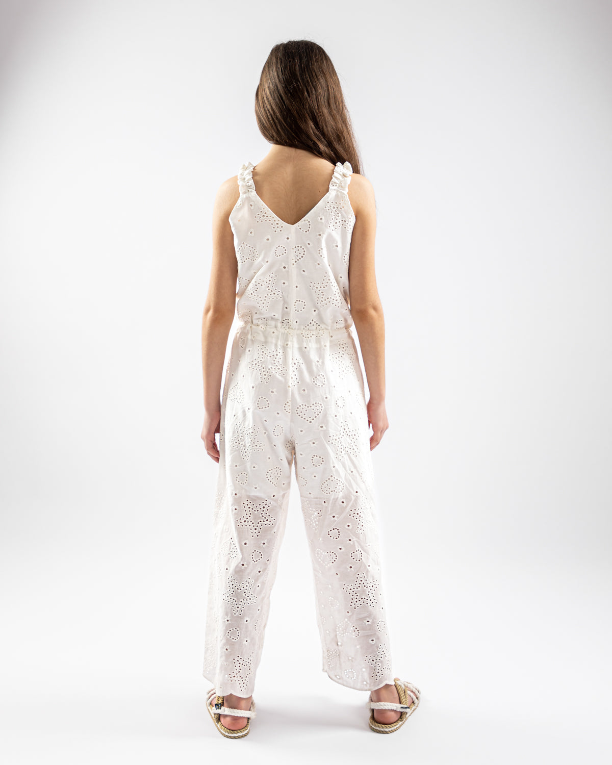 Broderie Anglaise Jumpsuit For Girls - White