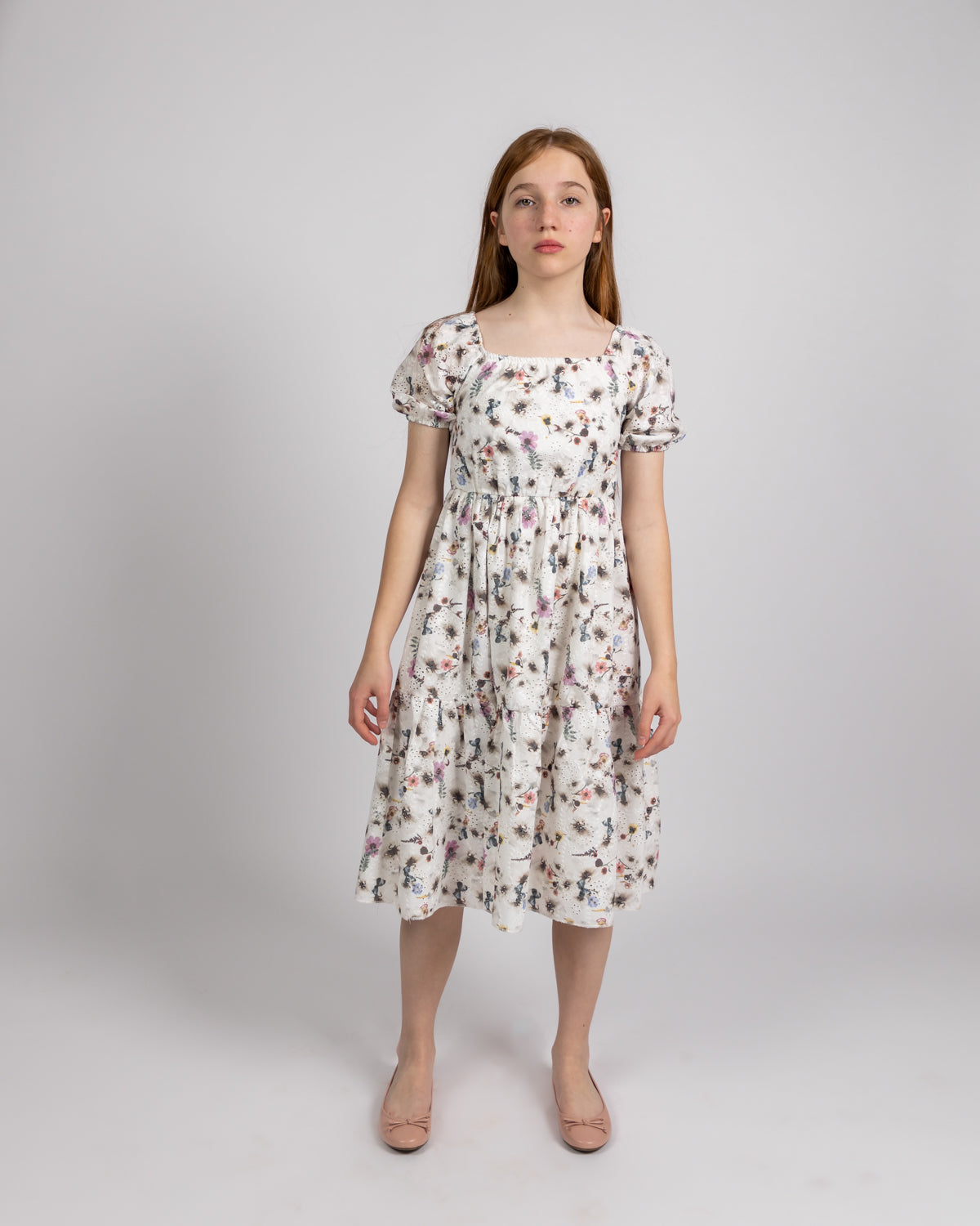 Floral Broderie Anglaise Dress For Girls - Multicolored