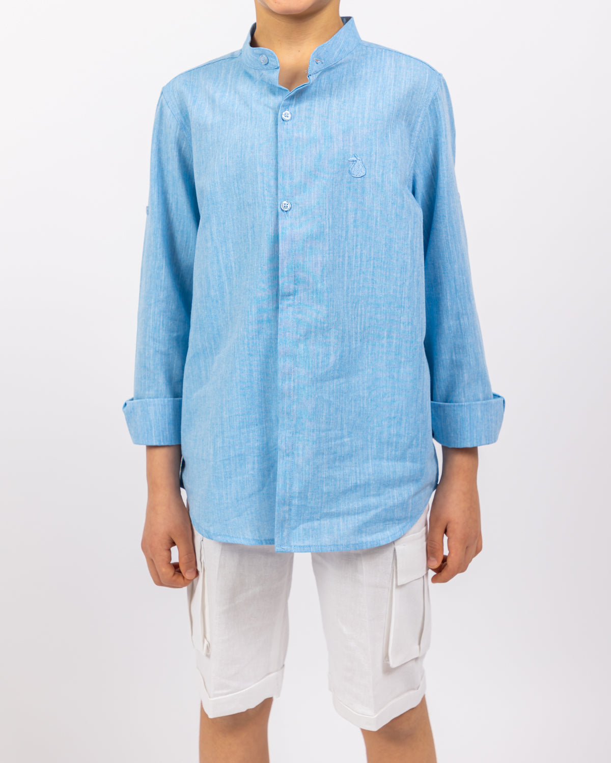 Col Mao Linen Shirt For Boys - Blue