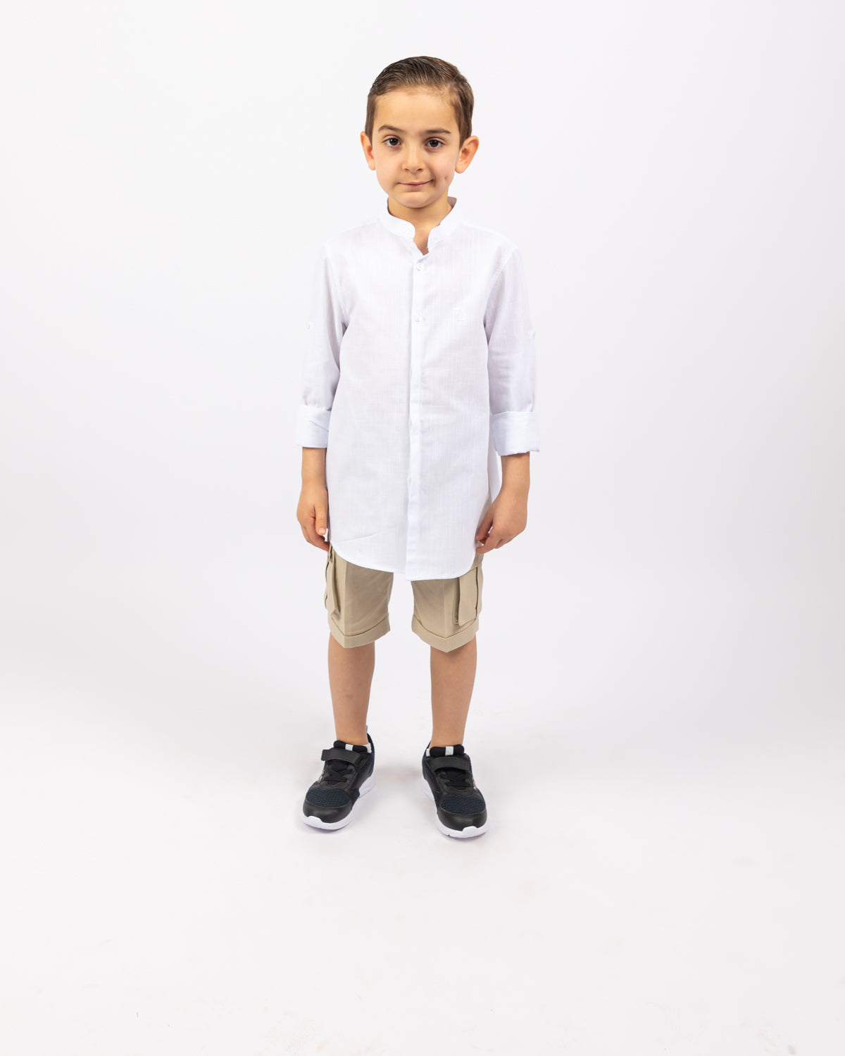 Col Mao Linen Shirt For Boys - White