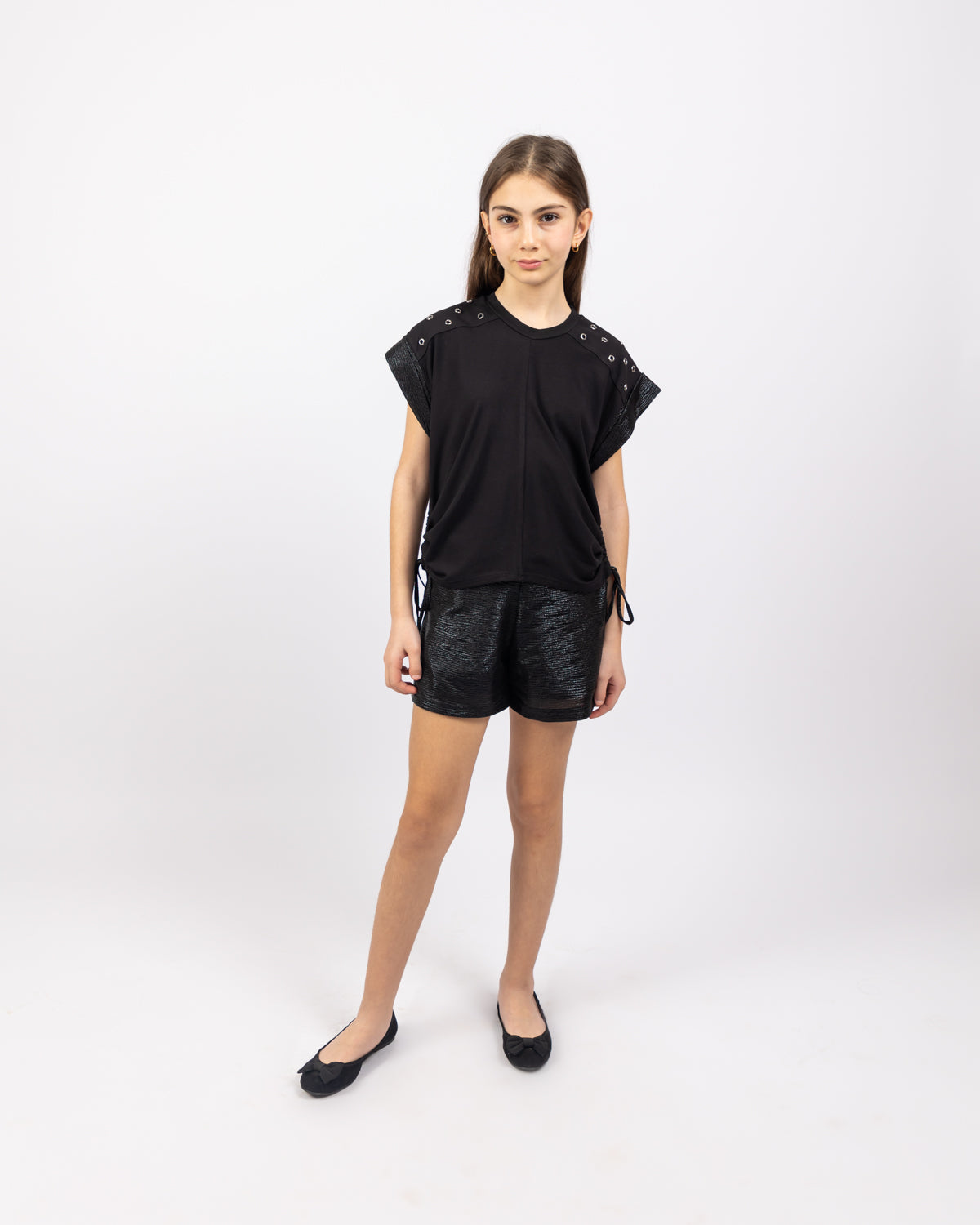 Studded Shoulder Top For Girls - Black