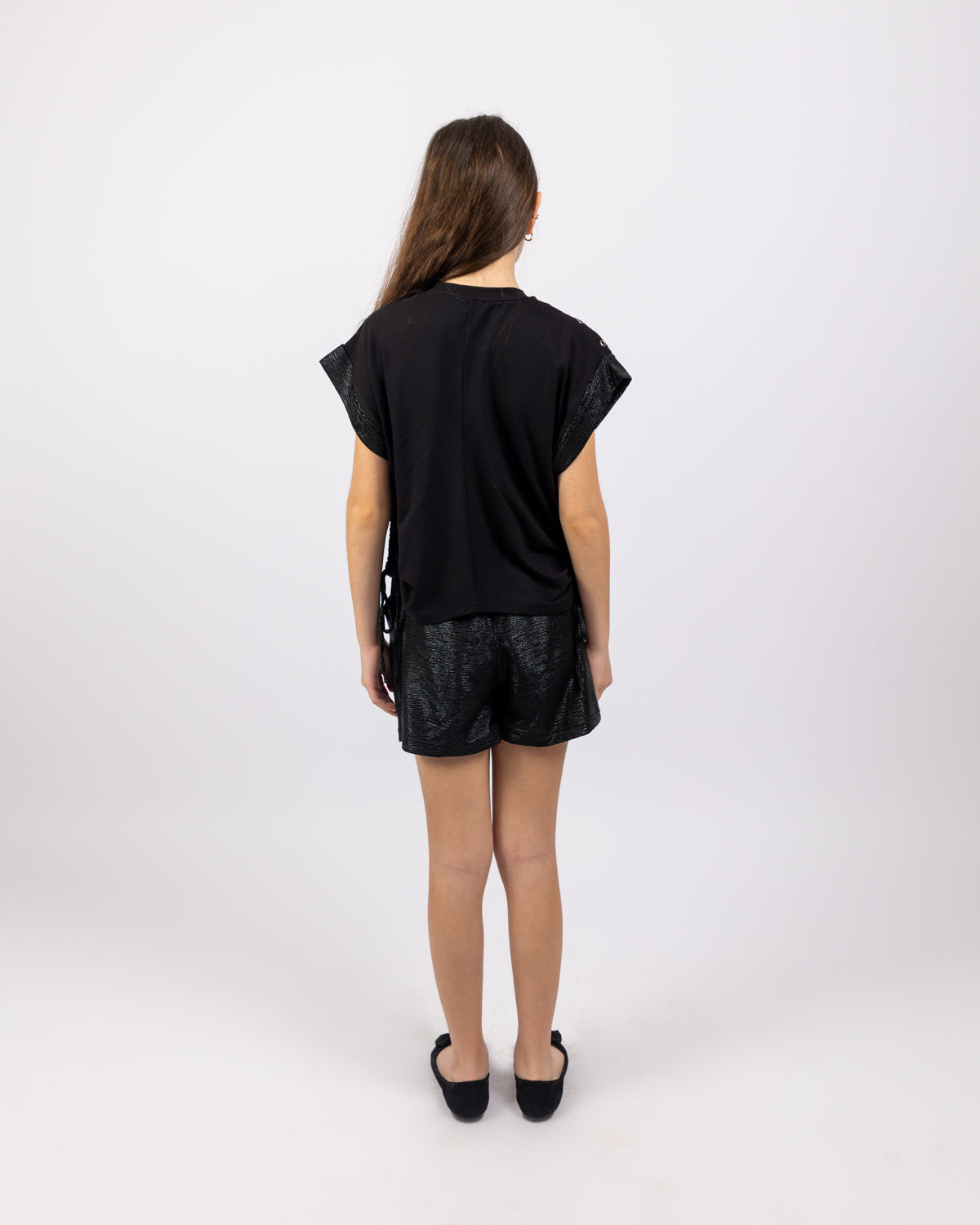 Studded Shoulder Top For Girls - Black