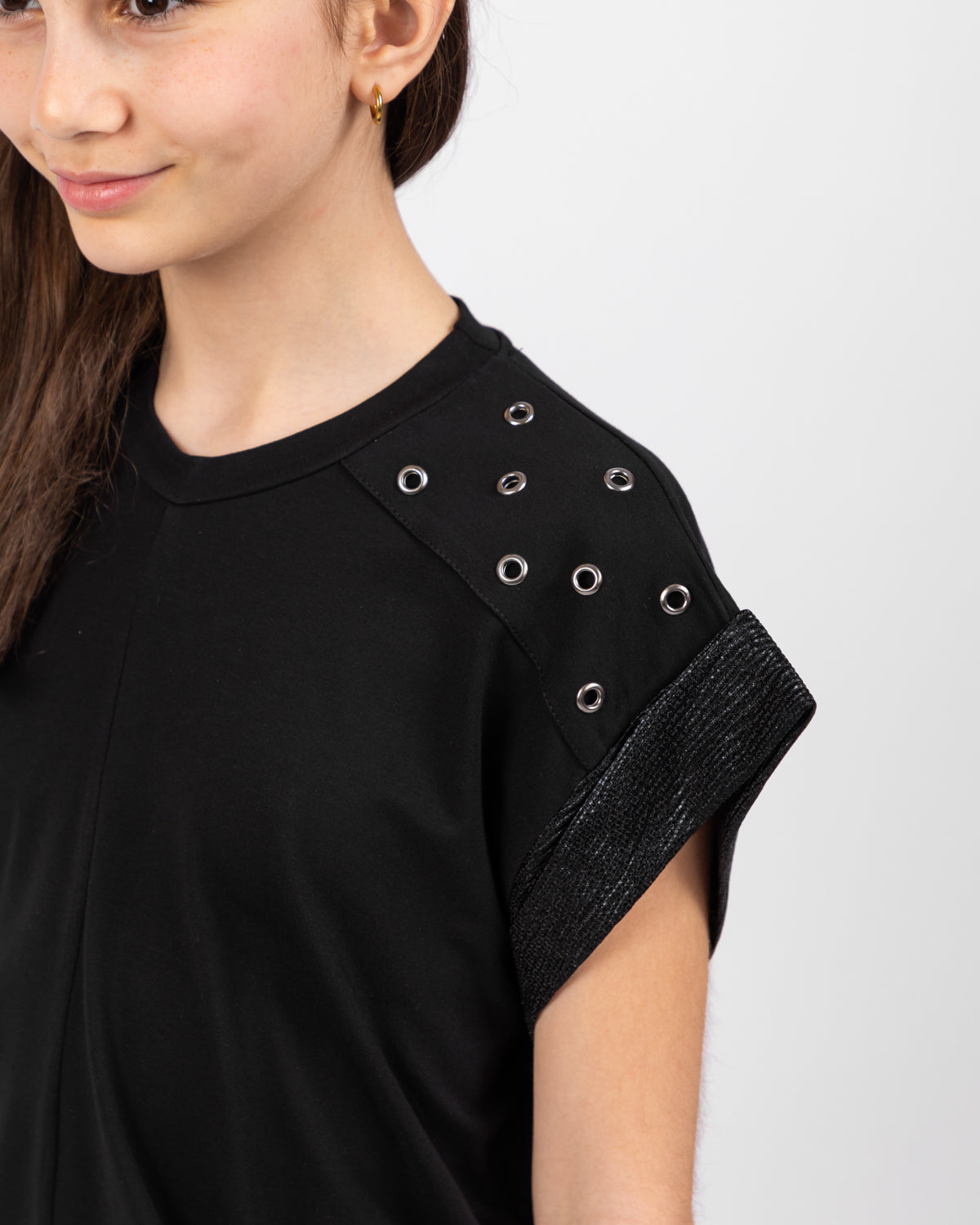 Studded Shoulder Top For Girls - Black