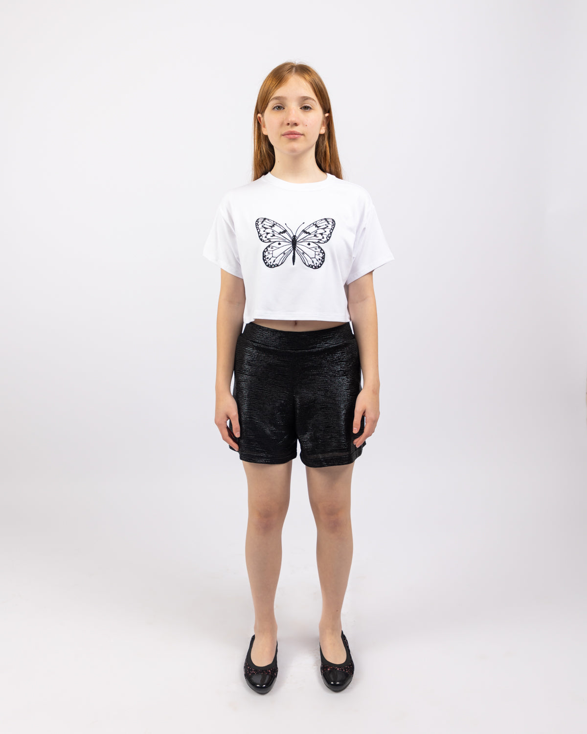 Butterfly Crop Top For Girls - White
