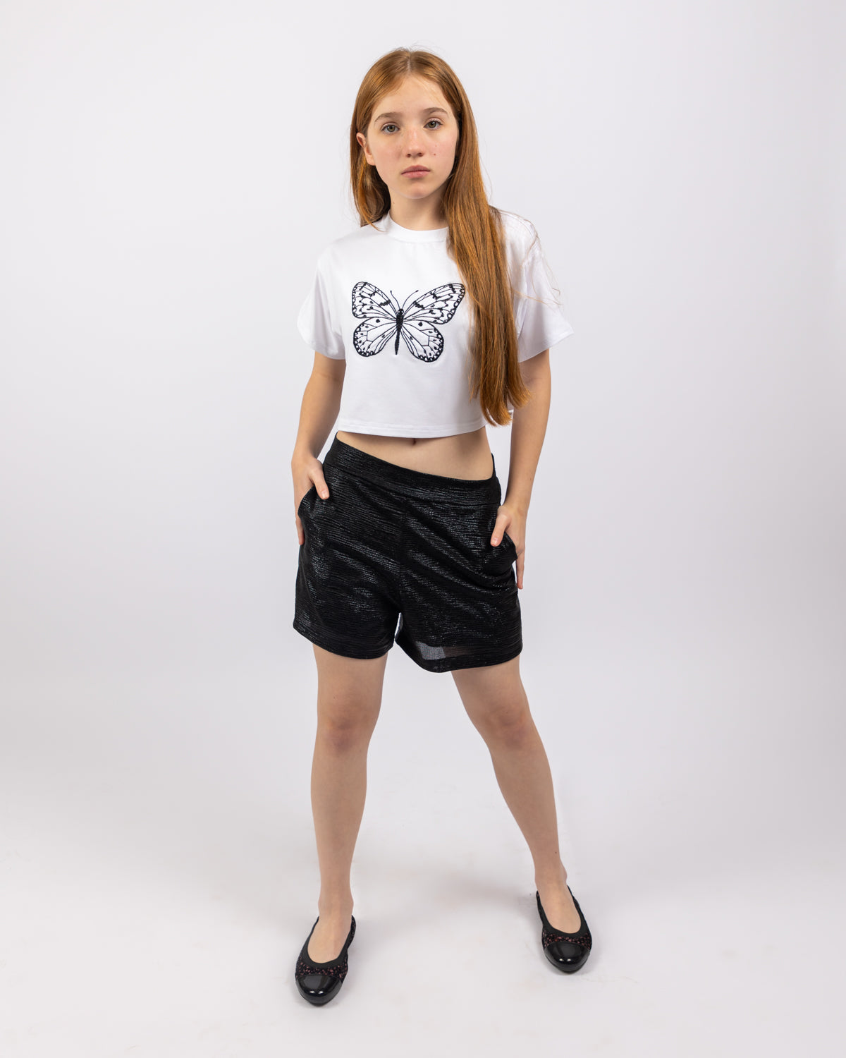 Butterfly Crop Top For Girls - White