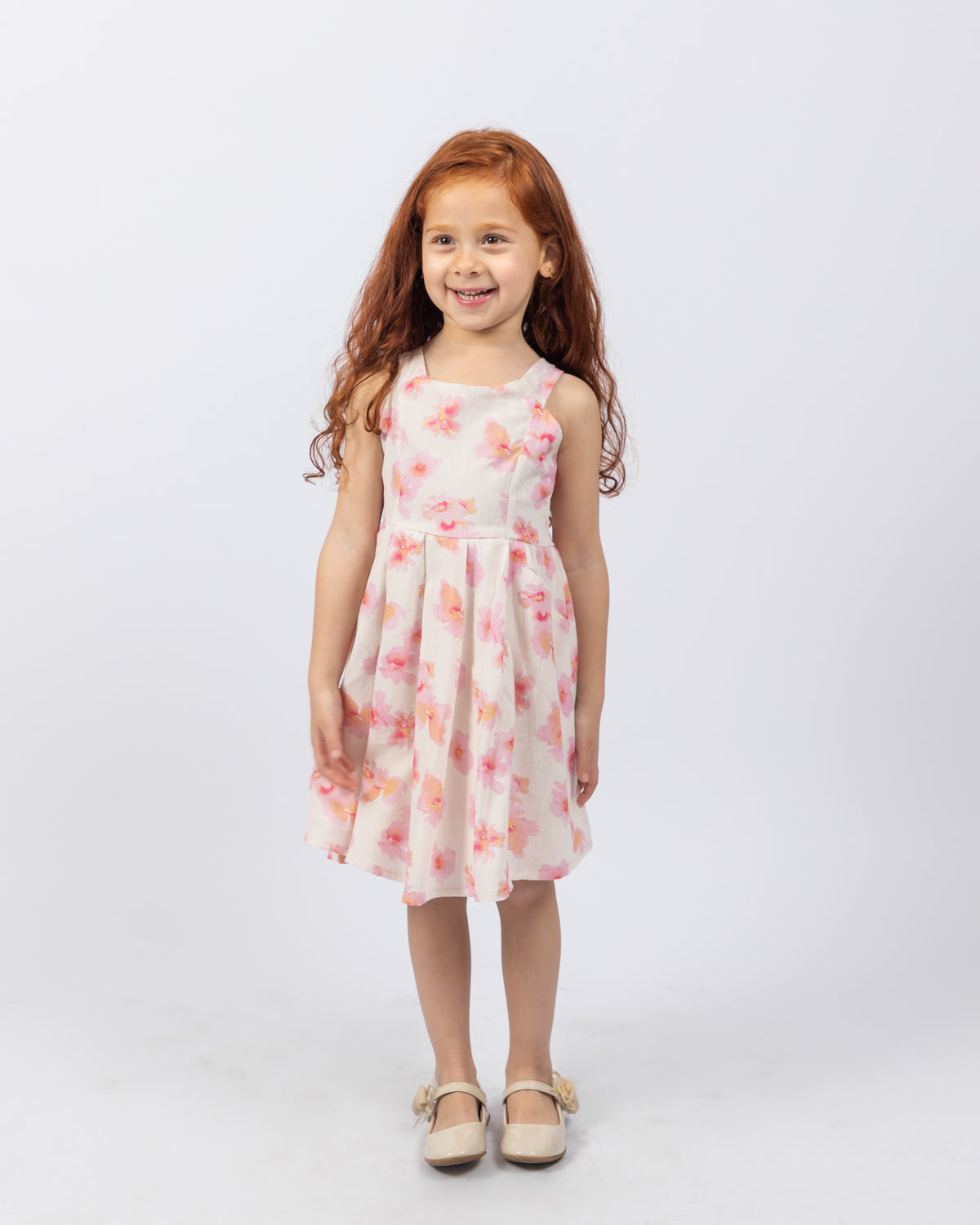 Floral Dress with Bow Knots For Girls - White