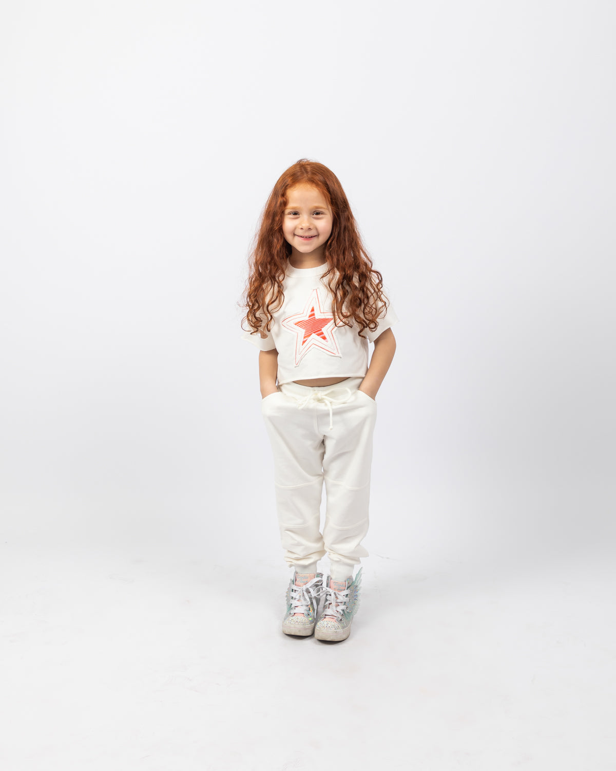 Star Embroidered Cropped Sweatshirt For Girls - White