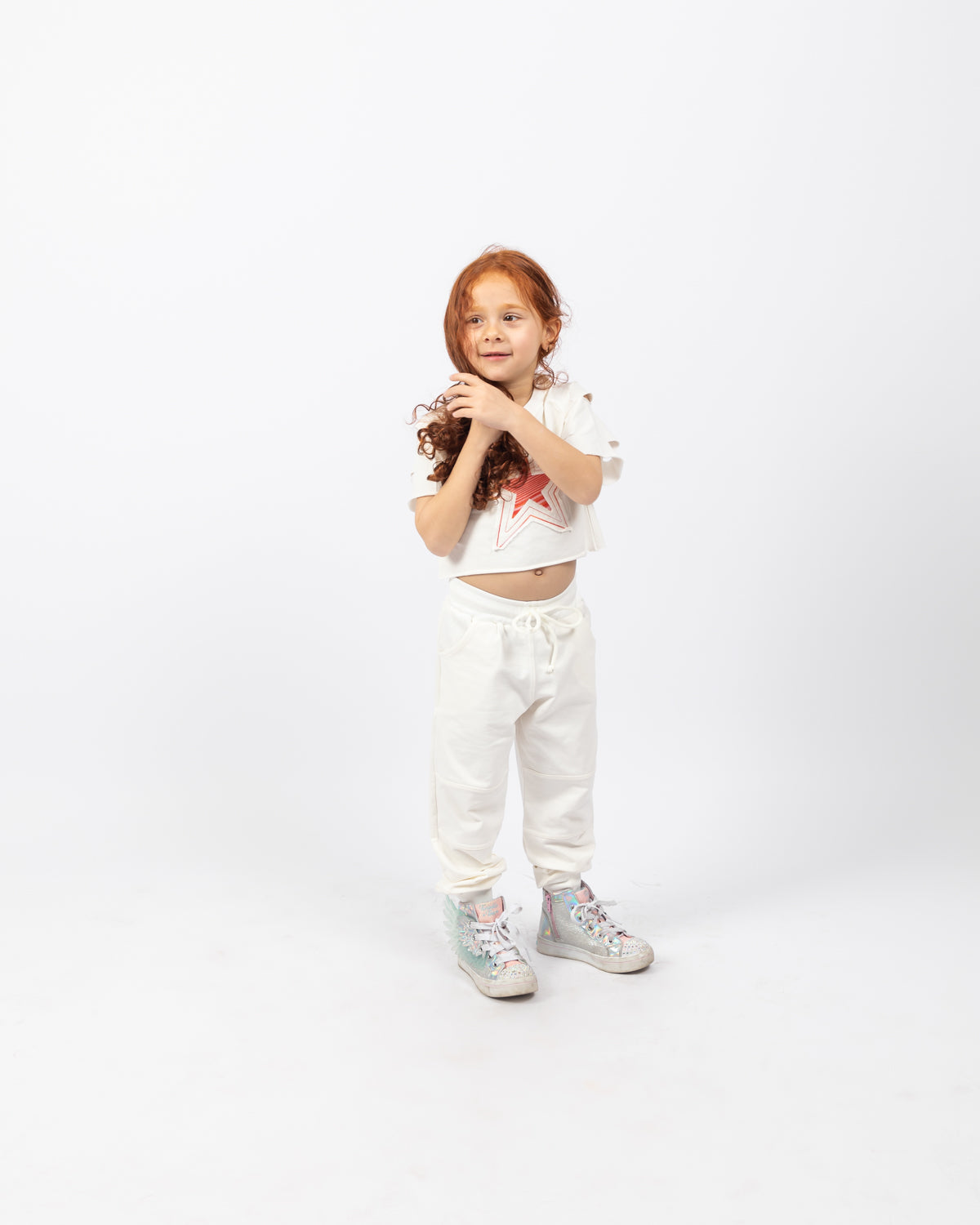 Star Embroidered Cropped Sweatshirt For Girls - White