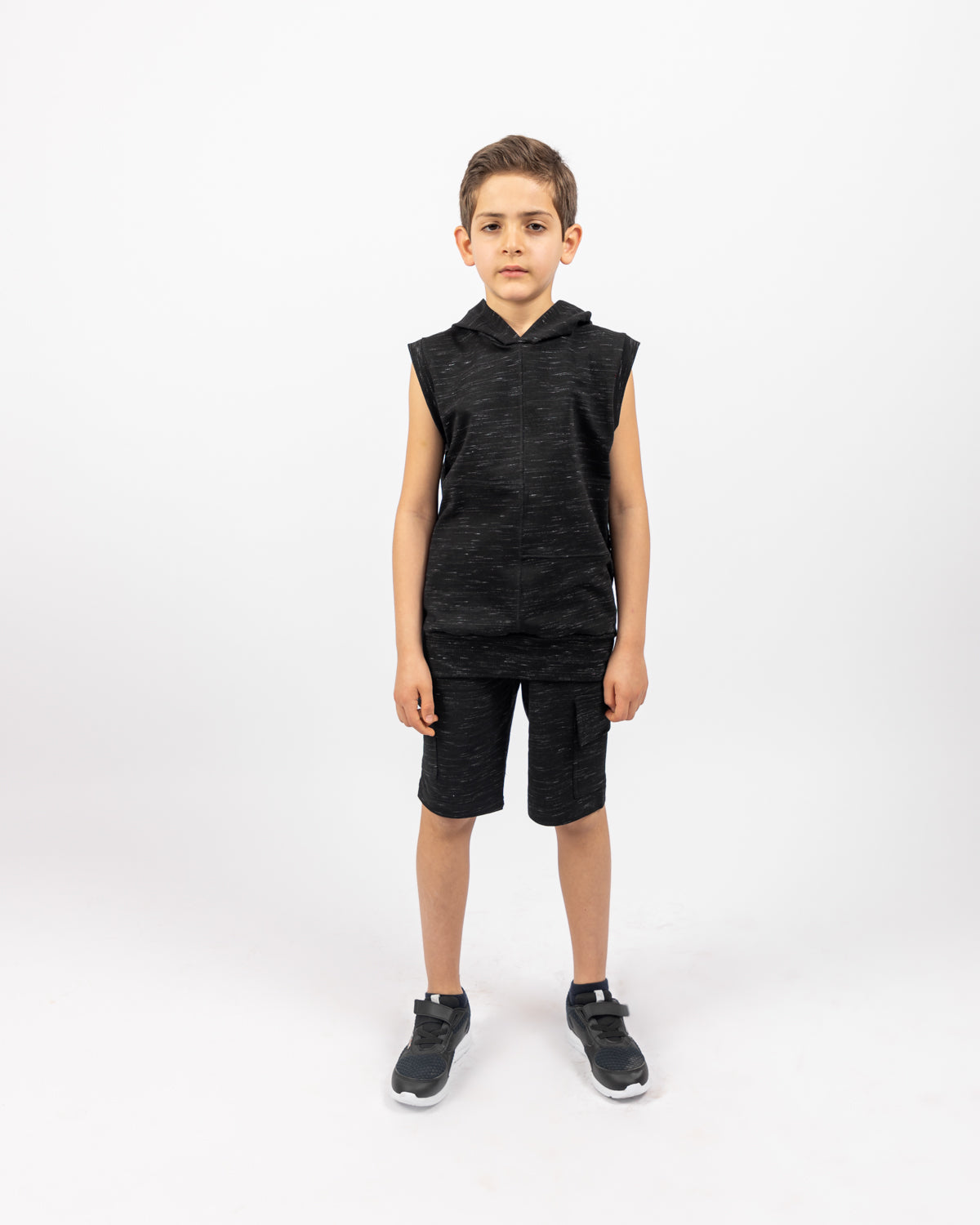 I-Shirt Hoodie Set With Short For Boys - Black