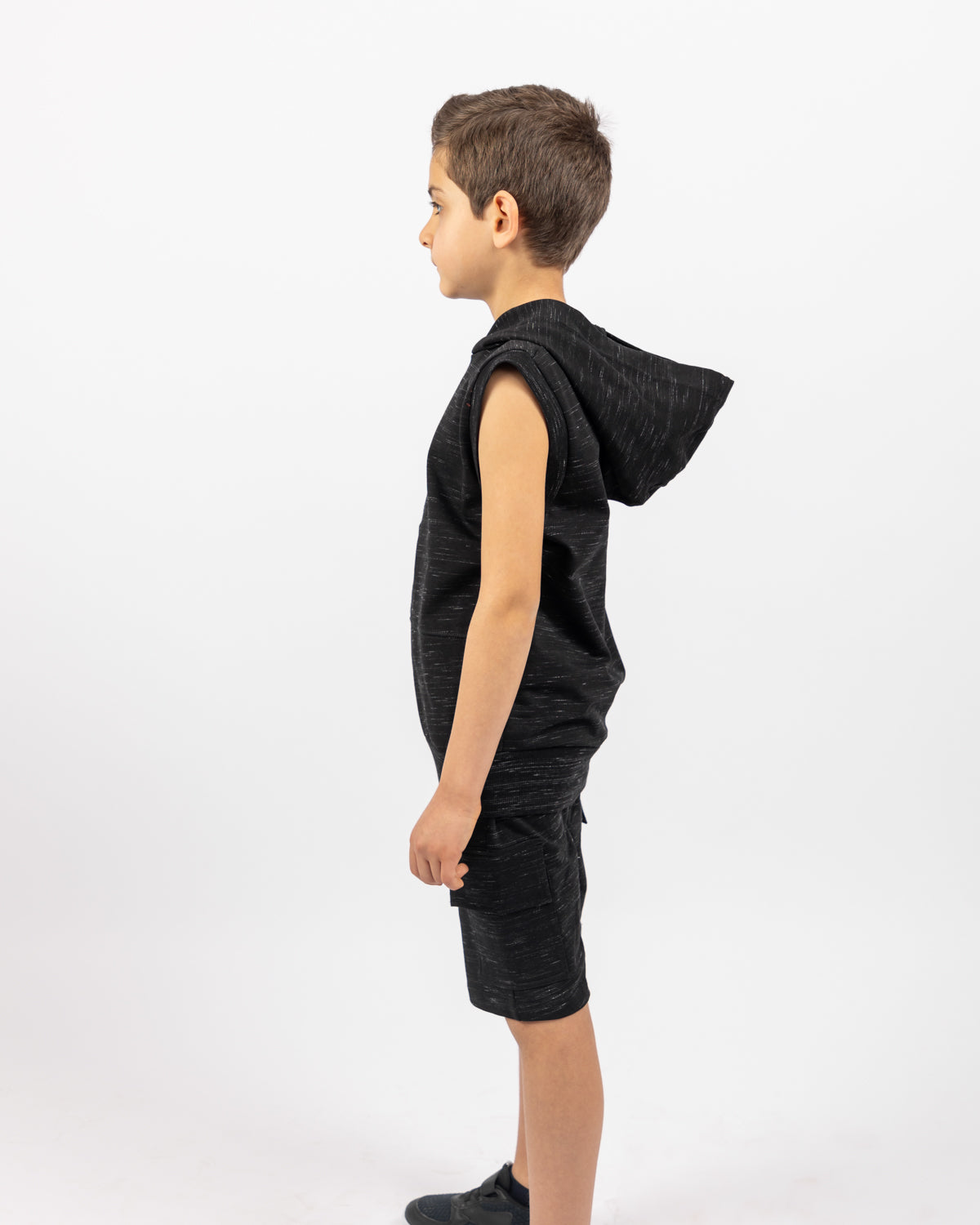 I-Shirt Hoodie Set With Short For Boys - Black