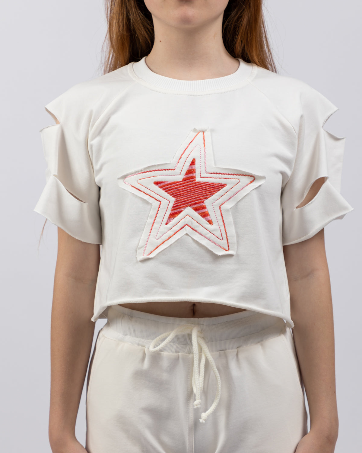 Star Embroidered Cropped Sweatshirt For Girls - White