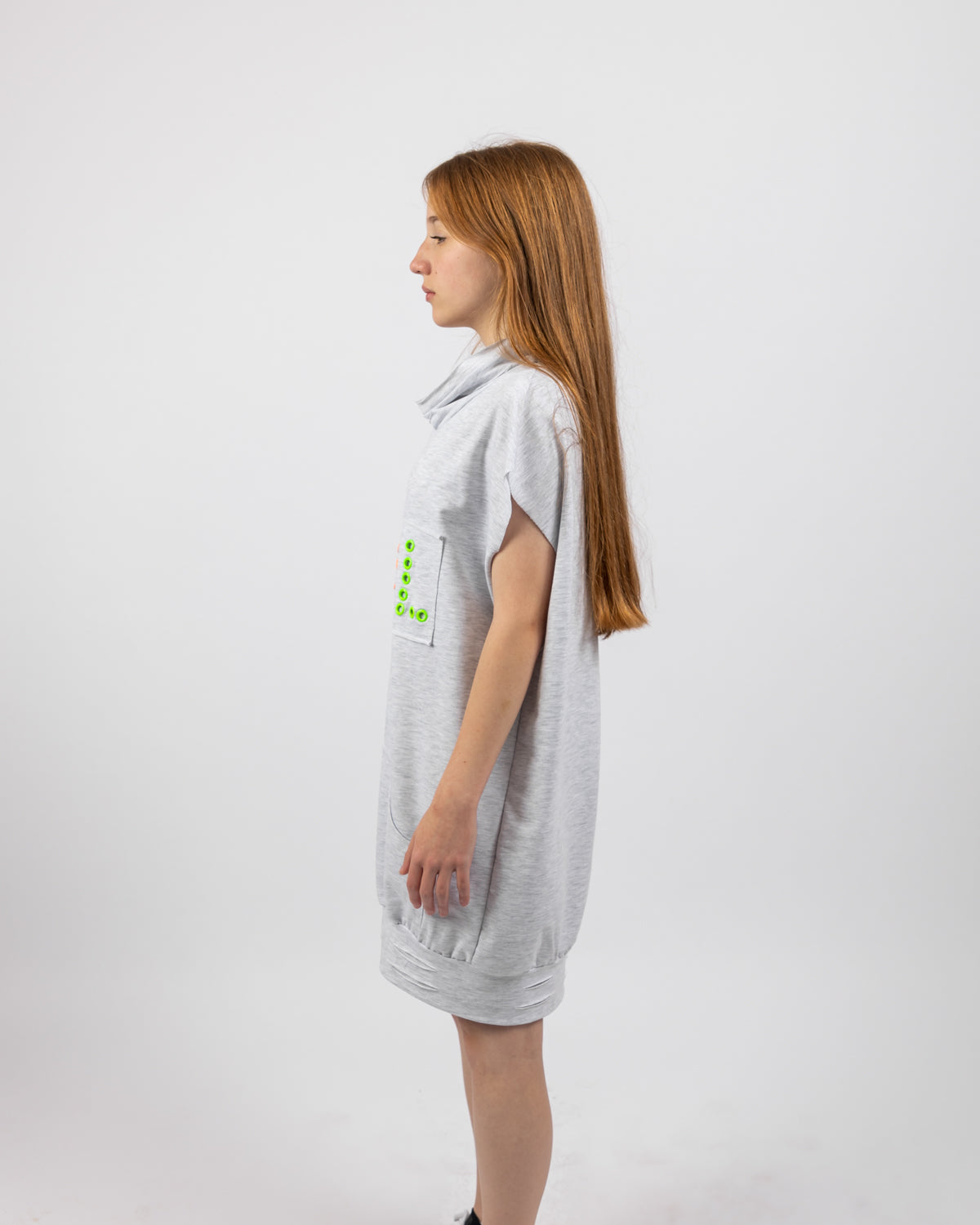 Oversized Dress with Studs For Girls - Grey