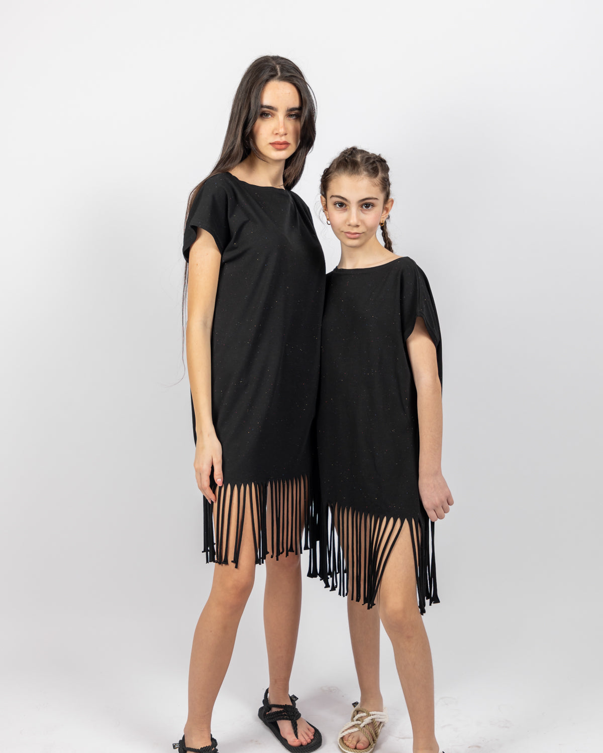 Ribbed Dress With Fringes  For Women -Black