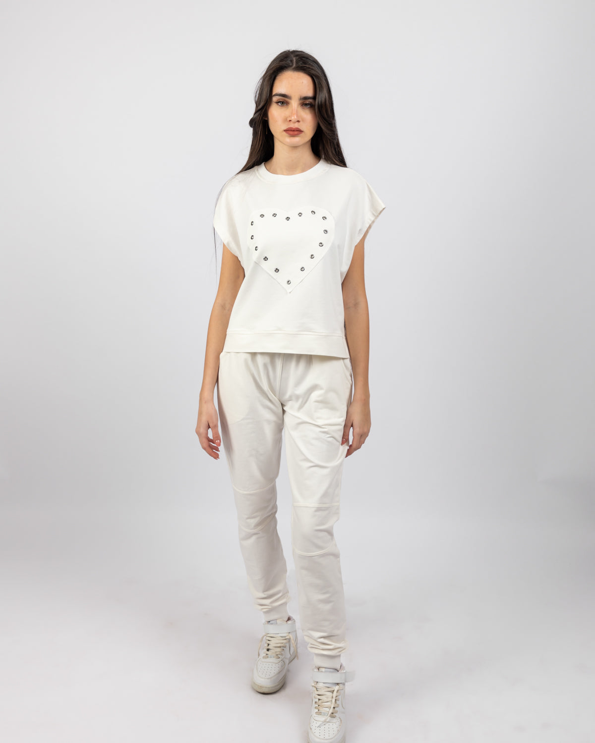 Heart Sweatshirt With Studs For Women - White