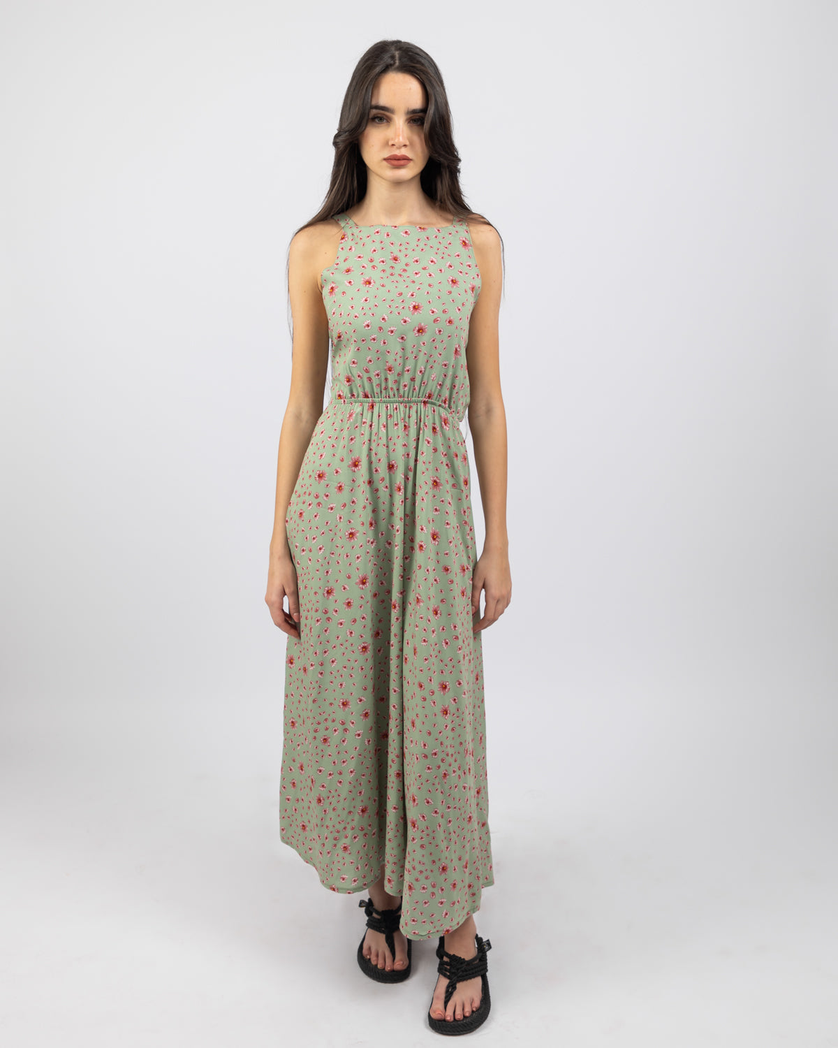 Sleeveless Floral Dress For Women - Green