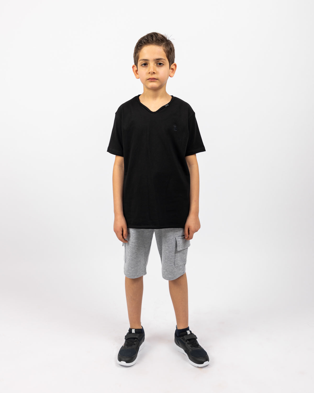 V-Neck T-Shirt With Short Sleeves For Boys - Black