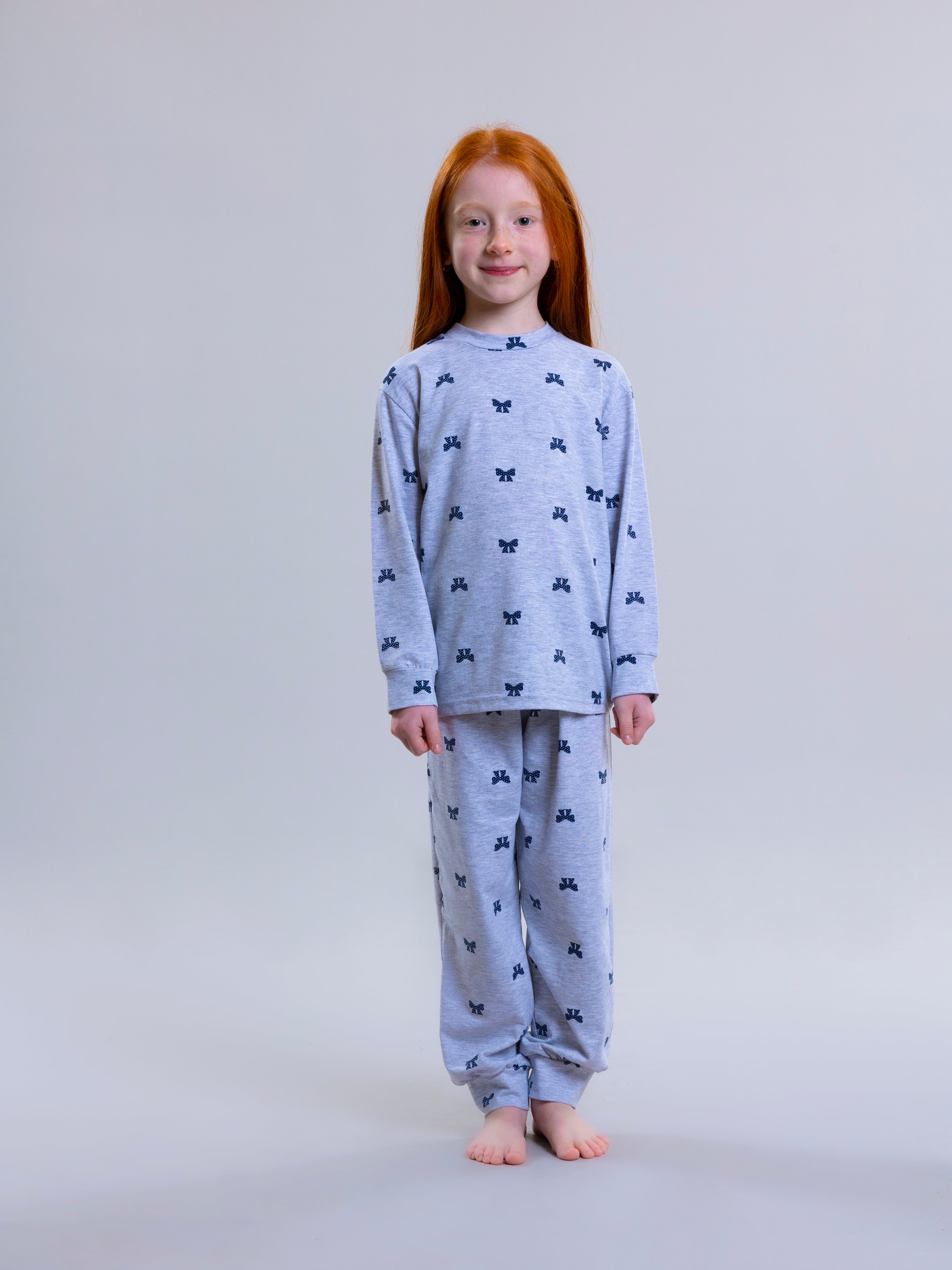 Bow - Knot Pyjama Set For Girls - Blue - Pear