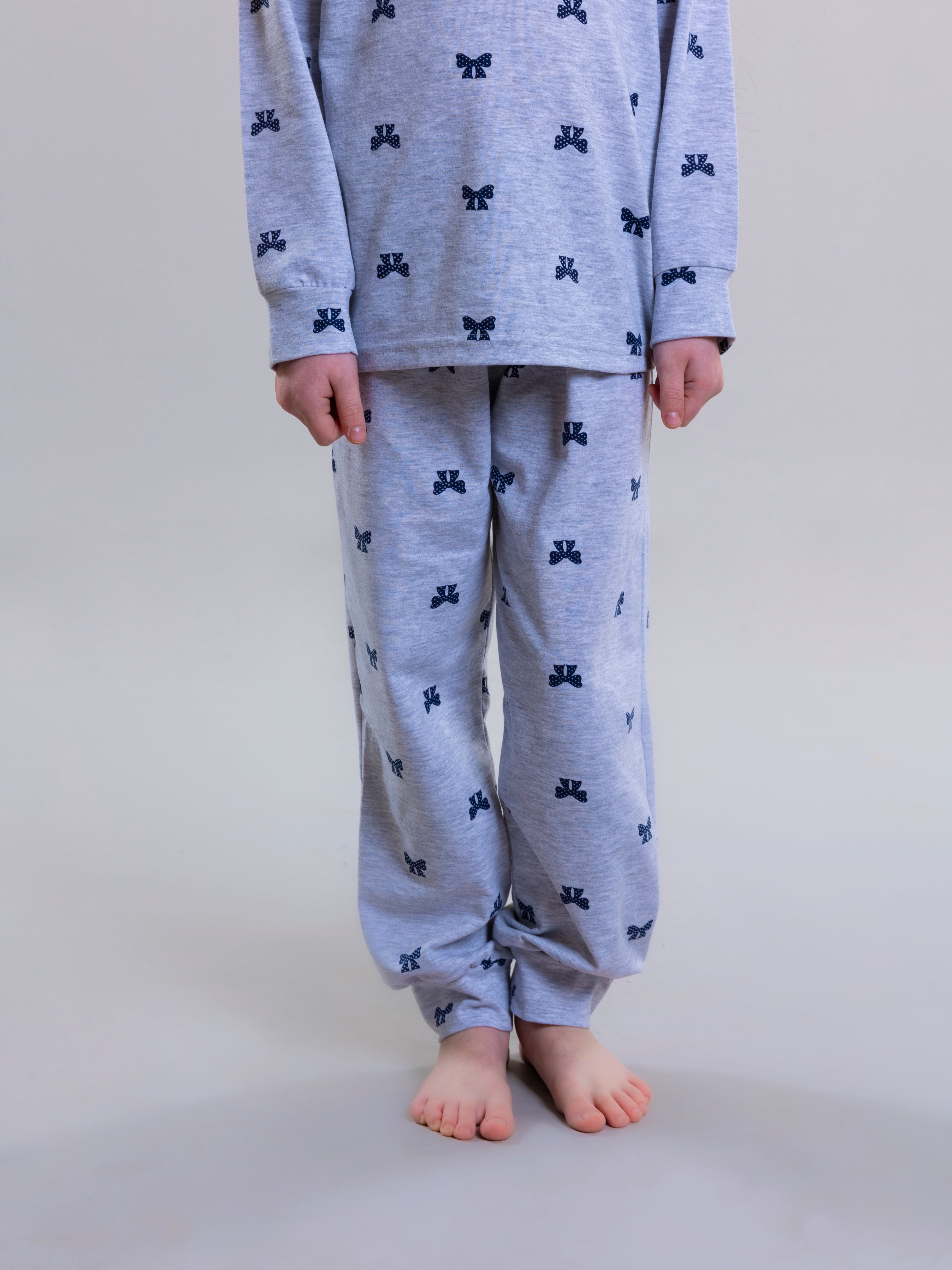 Bow - Knot Pyjama Set For Girls - Blue - Pear